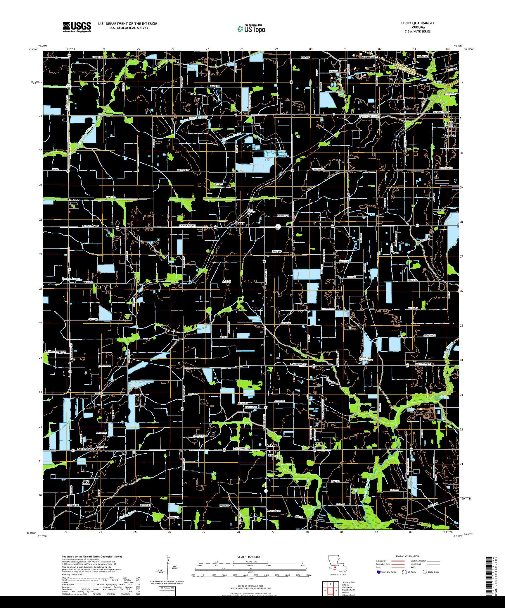 USGS US TOPO 7.5-MINUTE MAP FOR LEROY, LA 2020