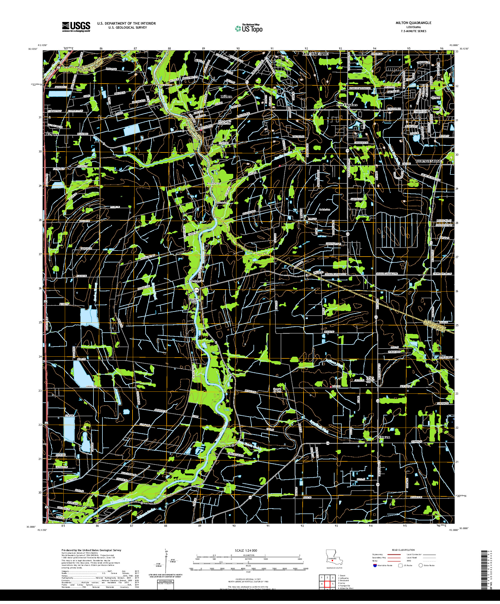 USGS US TOPO 7.5-MINUTE MAP FOR MILTON, LA 2020