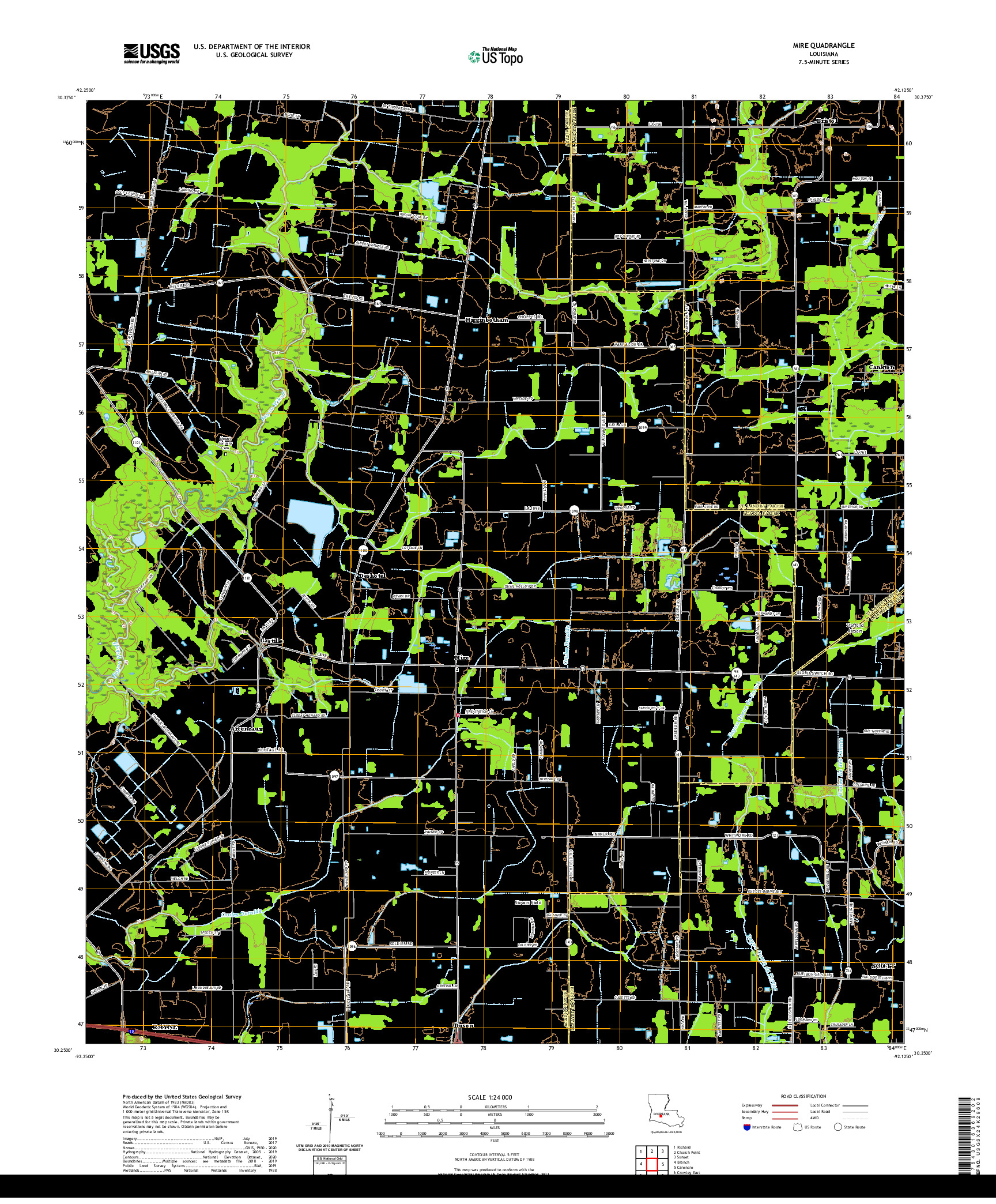 USGS US TOPO 7.5-MINUTE MAP FOR MIRE, LA 2020