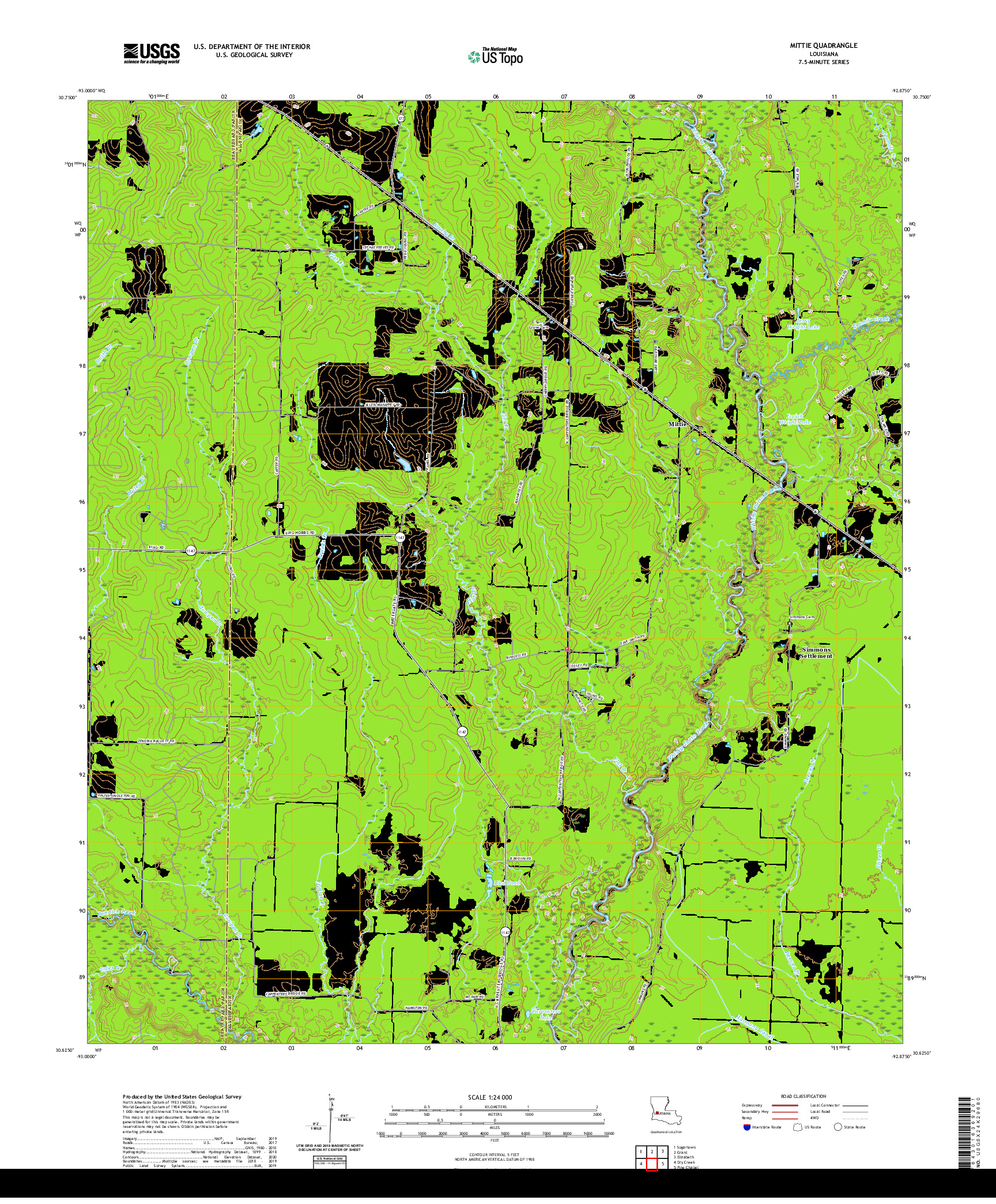 USGS US TOPO 7.5-MINUTE MAP FOR MITTIE, LA 2020