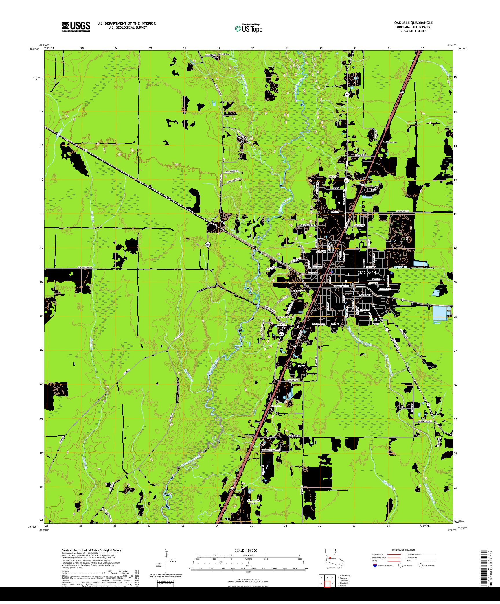 USGS US TOPO 7.5-MINUTE MAP FOR OAKDALE, LA 2020