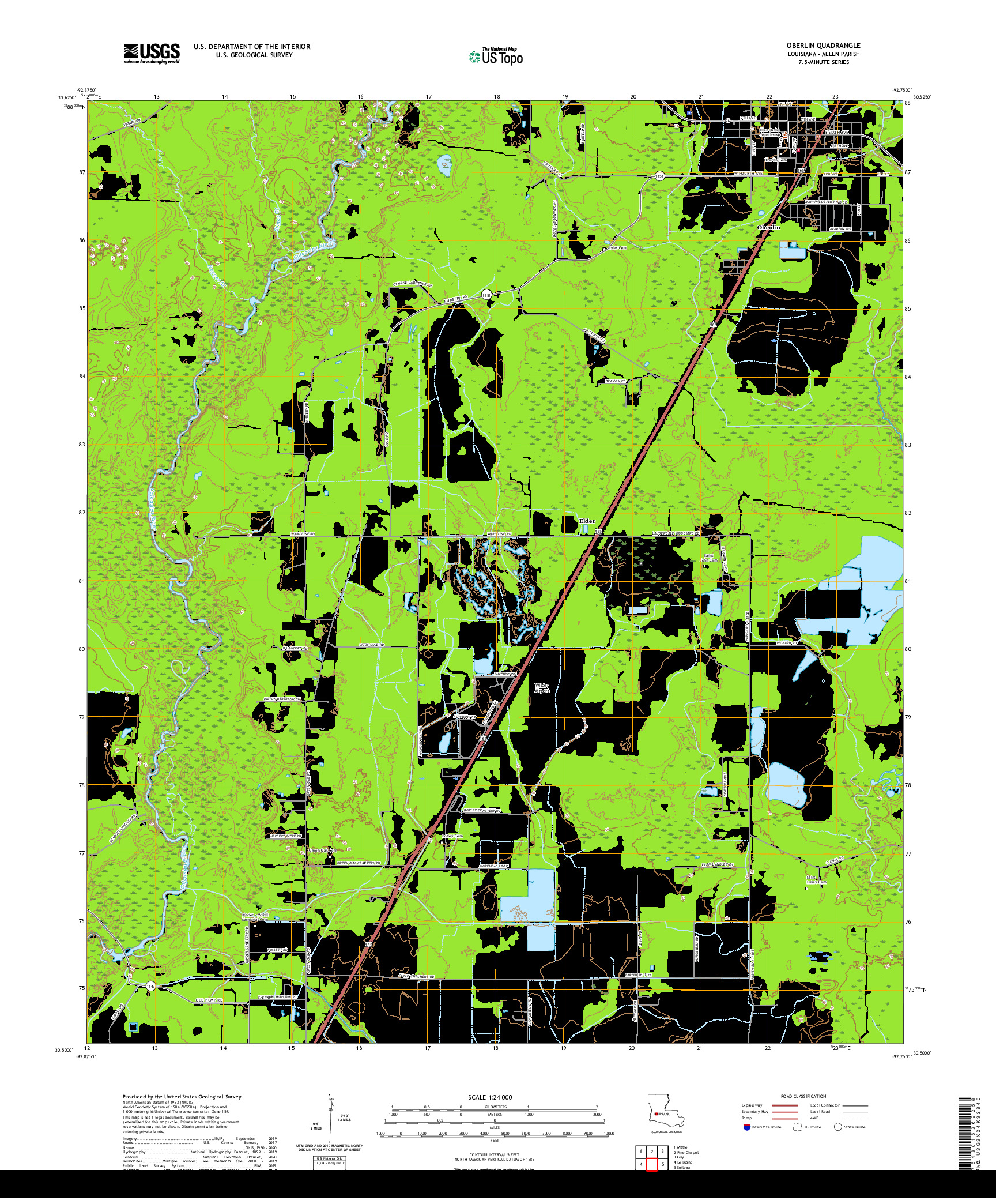 USGS US TOPO 7.5-MINUTE MAP FOR OBERLIN, LA 2020