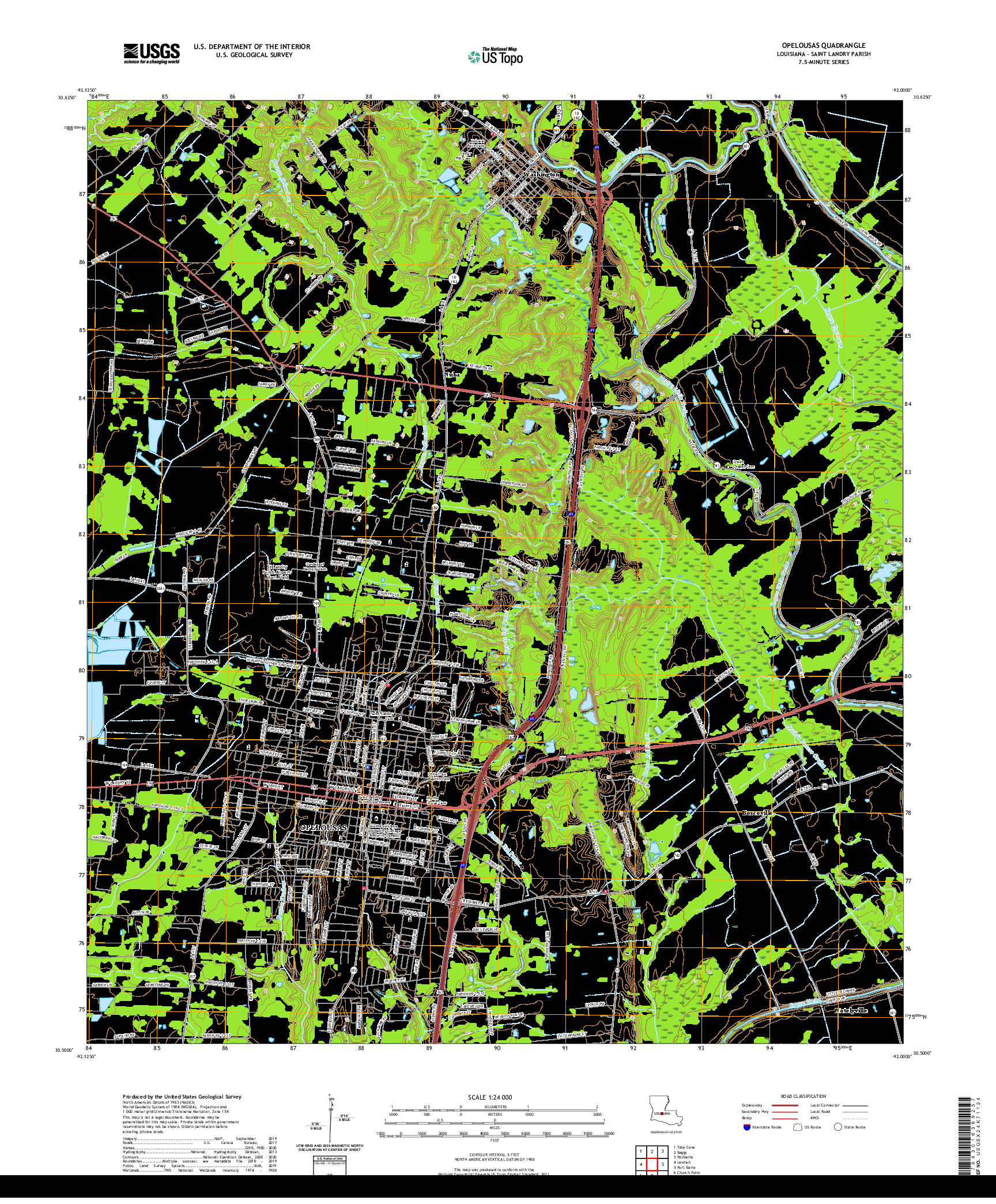 USGS US TOPO 7.5-MINUTE MAP FOR OPELOUSAS, LA 2020