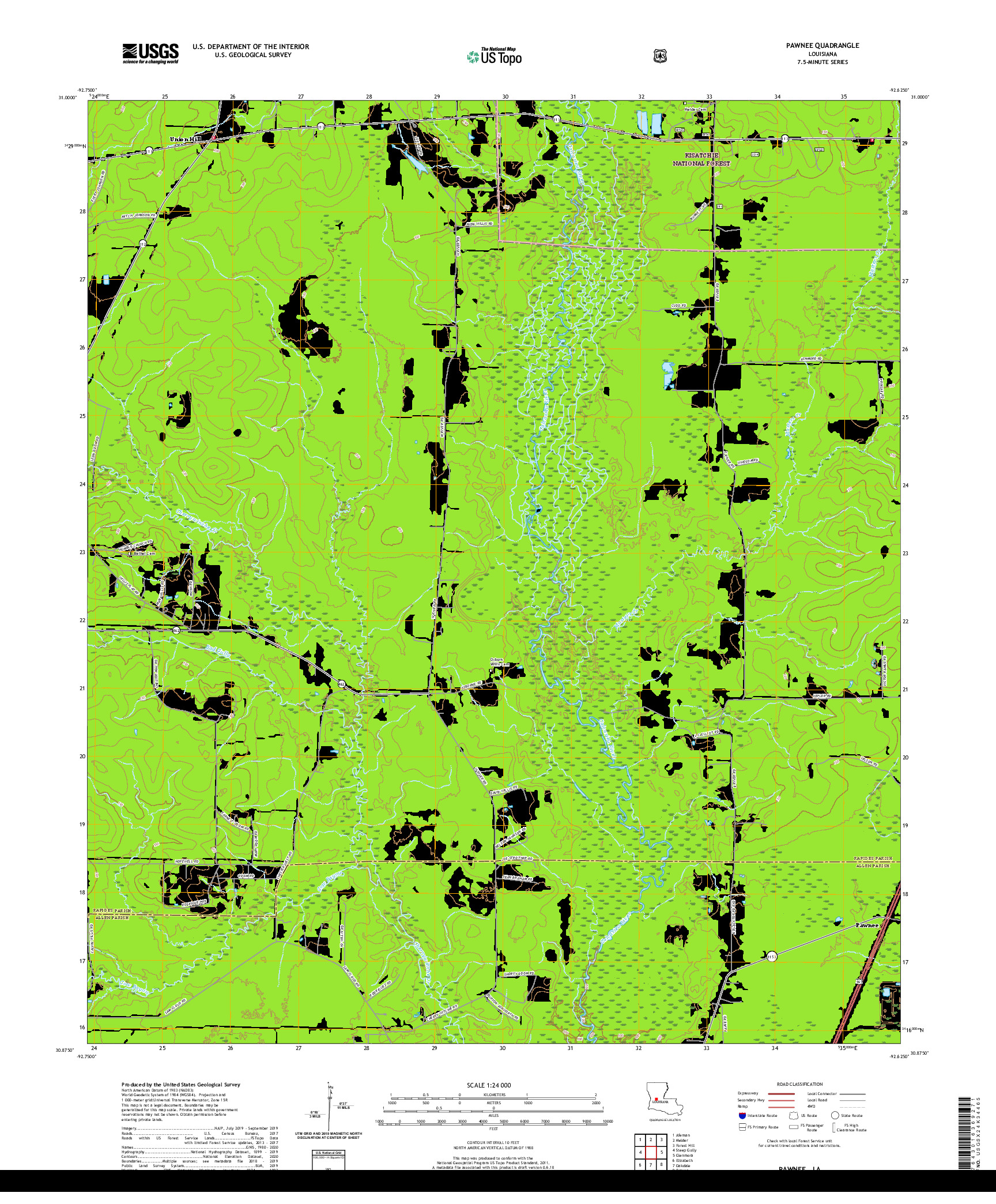 USGS US TOPO 7.5-MINUTE MAP FOR PAWNEE, LA 2020