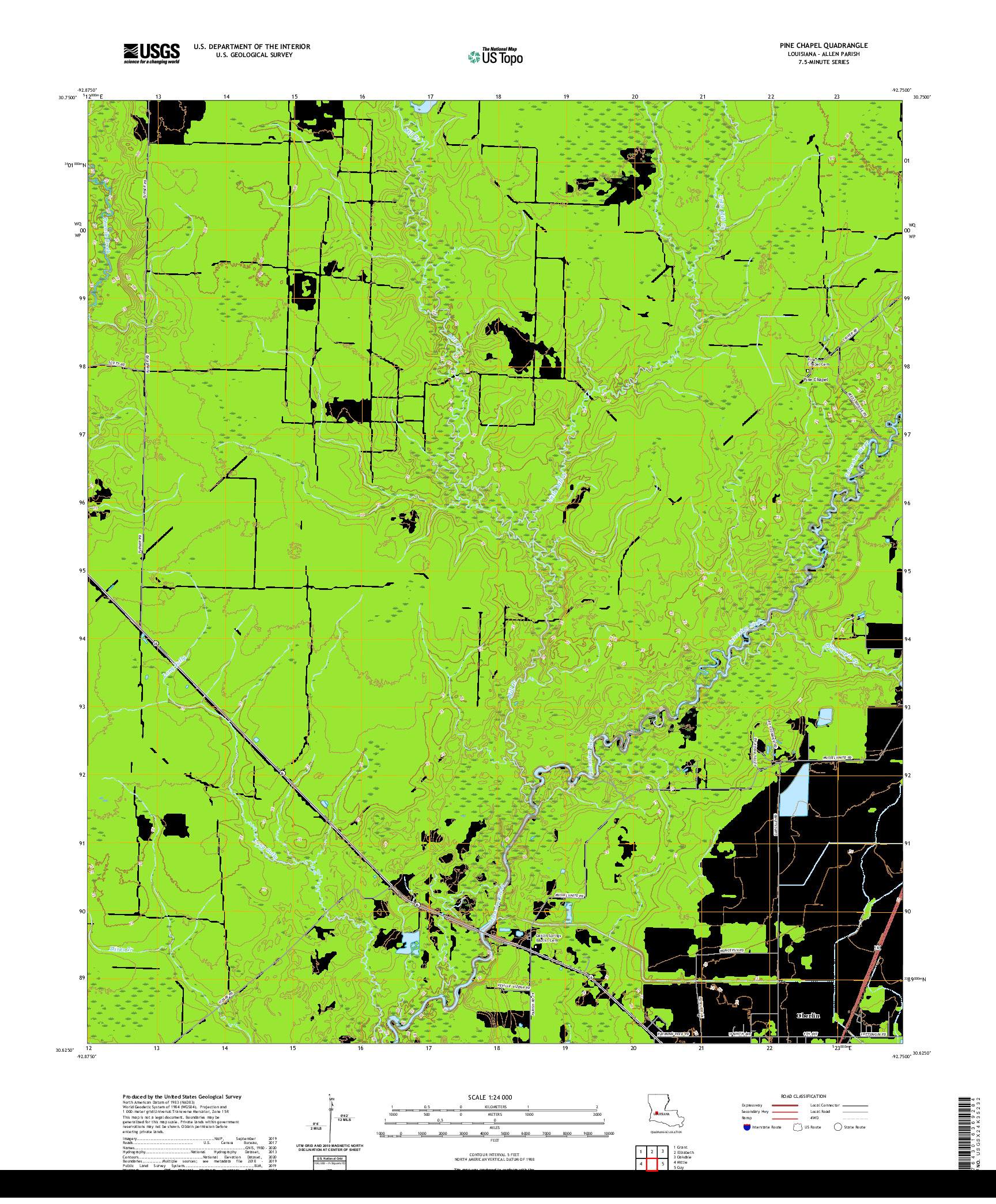USGS US TOPO 7.5-MINUTE MAP FOR PINE CHAPEL, LA 2020