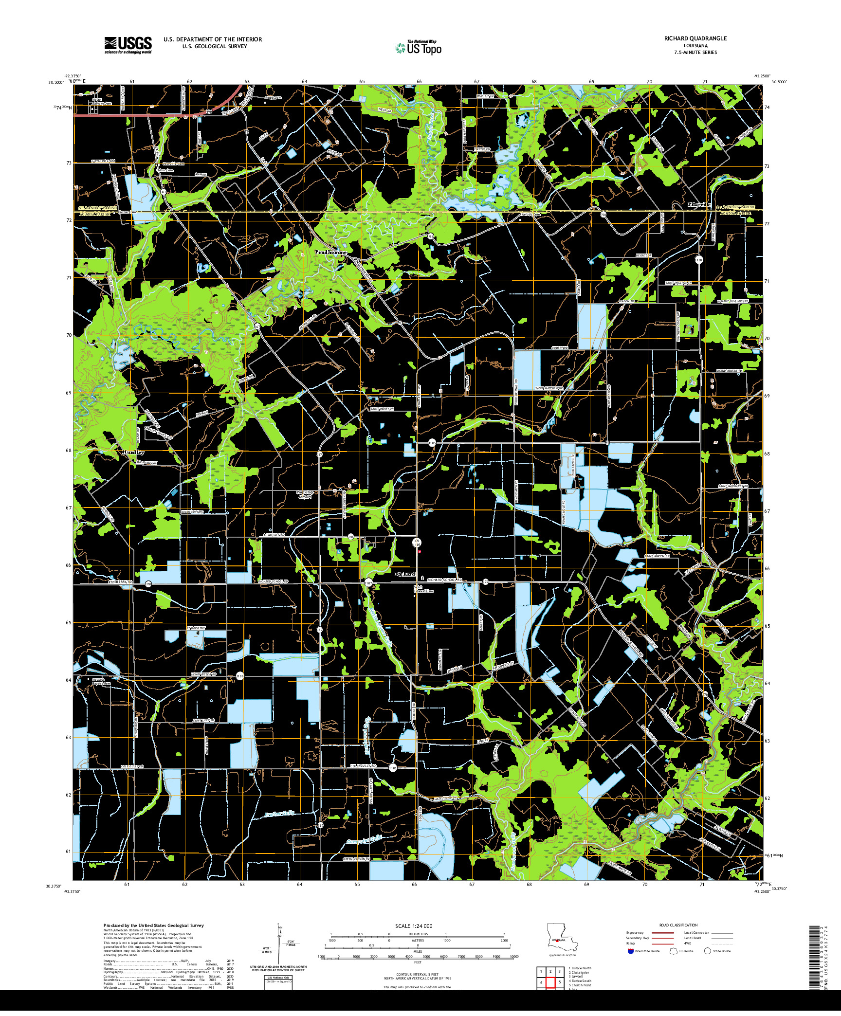 USGS US TOPO 7.5-MINUTE MAP FOR RICHARD, LA 2020
