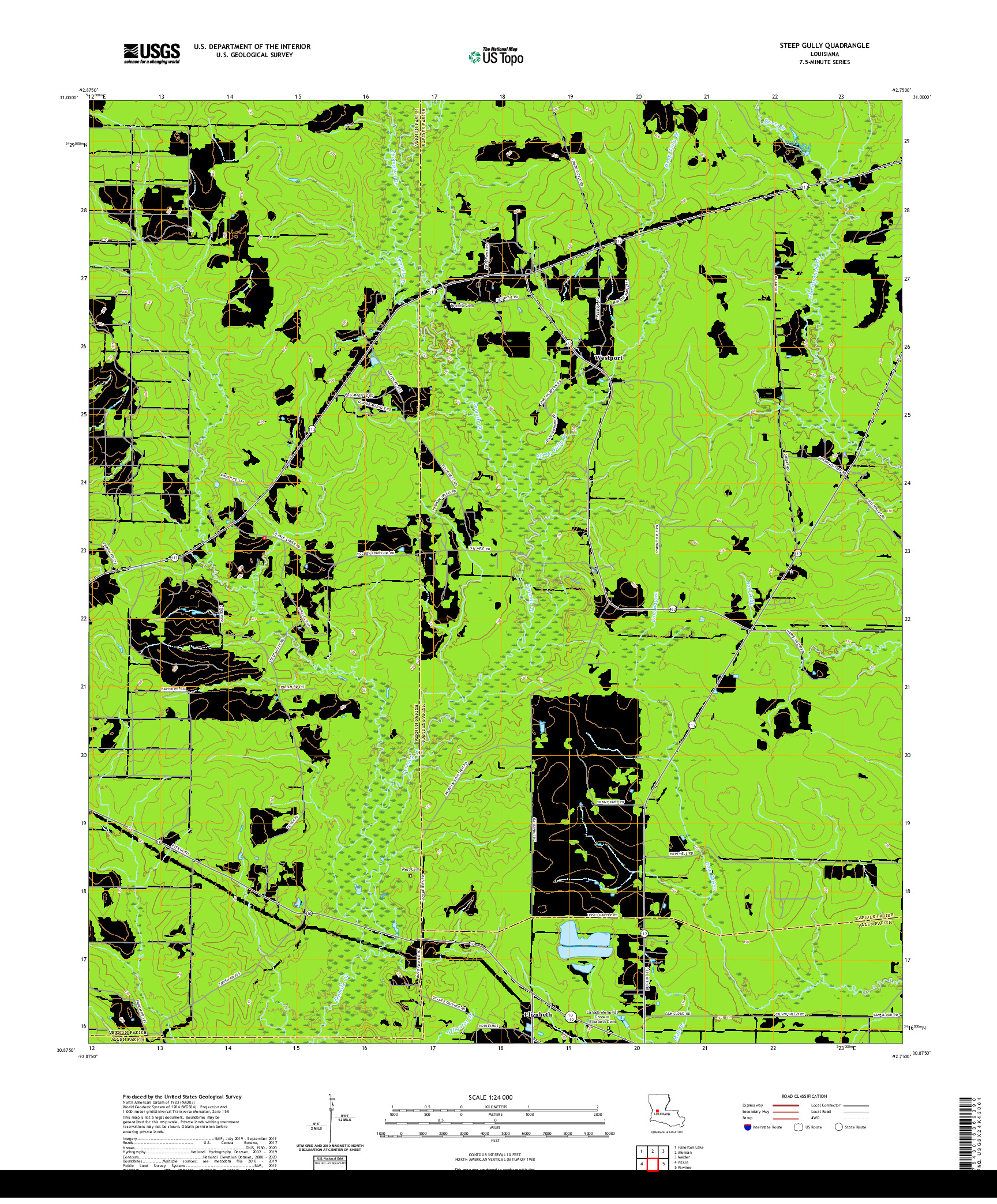 USGS US TOPO 7.5-MINUTE MAP FOR STEEP GULLY, LA 2020