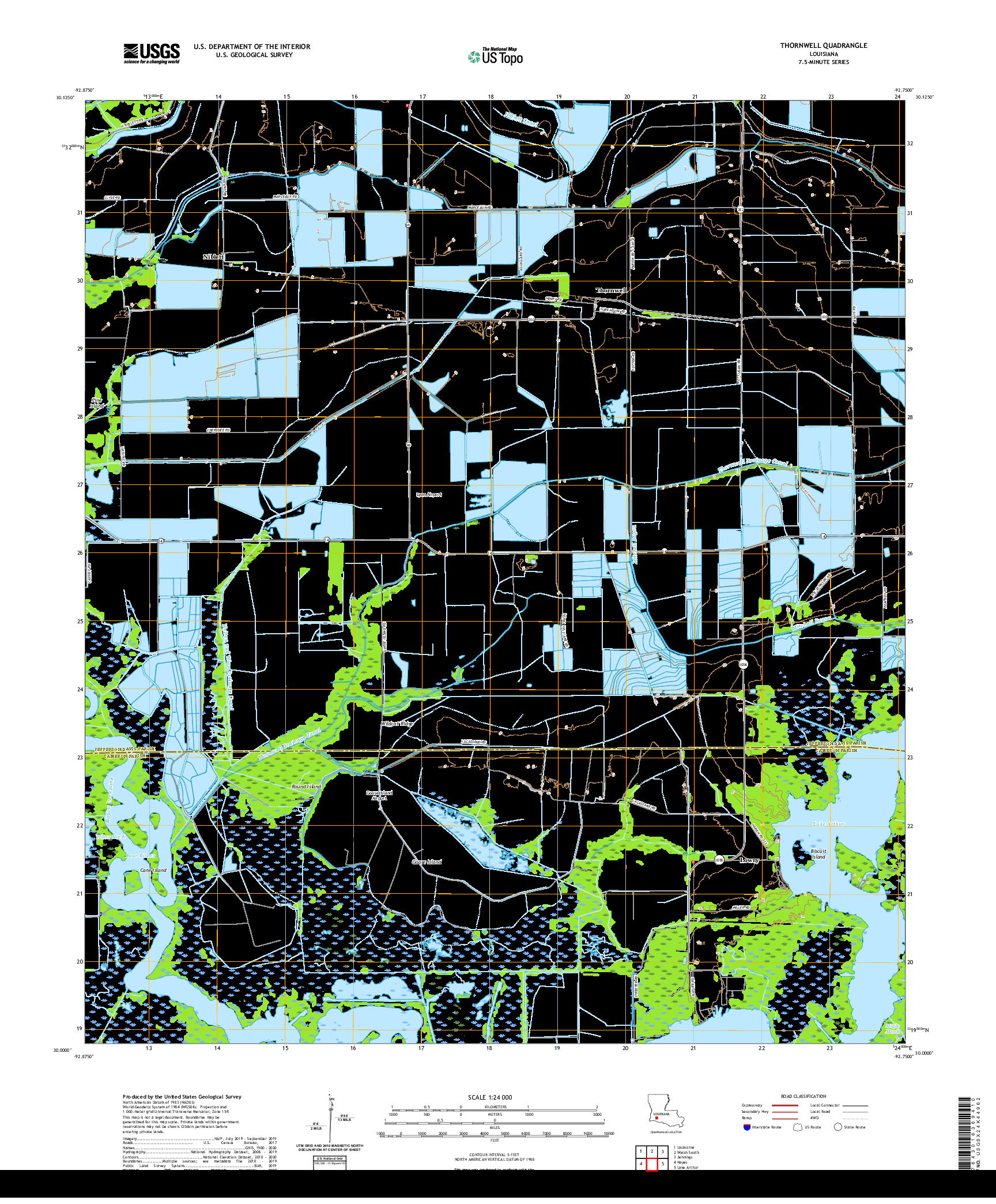 USGS US TOPO 7.5-MINUTE MAP FOR THORNWELL, LA 2020