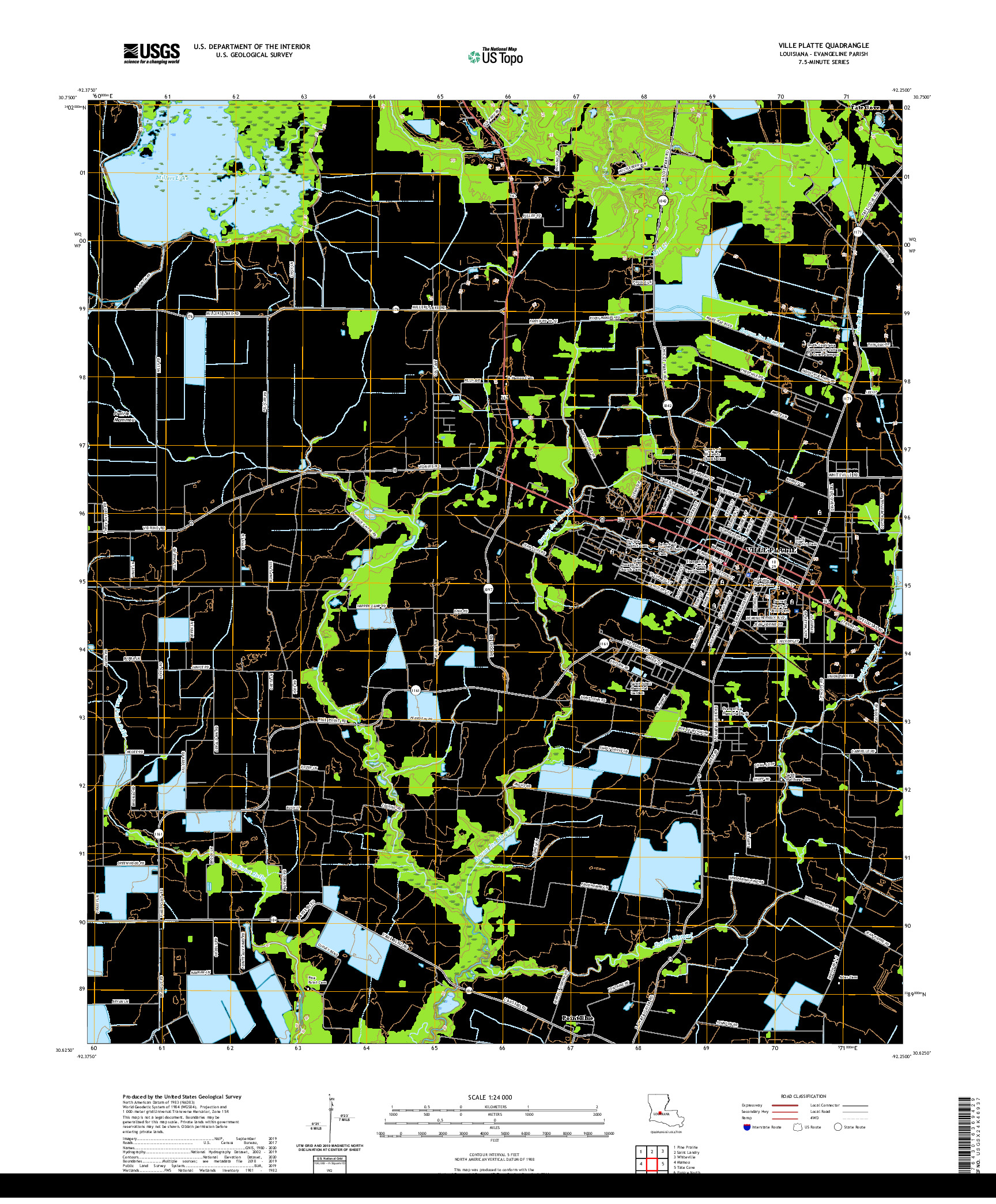 USGS US TOPO 7.5-MINUTE MAP FOR VILLE PLATTE, LA 2020