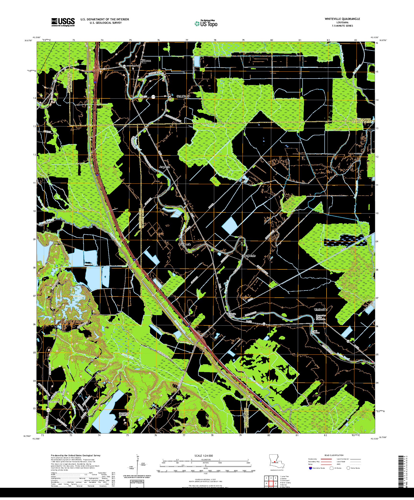 USGS US TOPO 7.5-MINUTE MAP FOR WHITEVILLE, LA 2020
