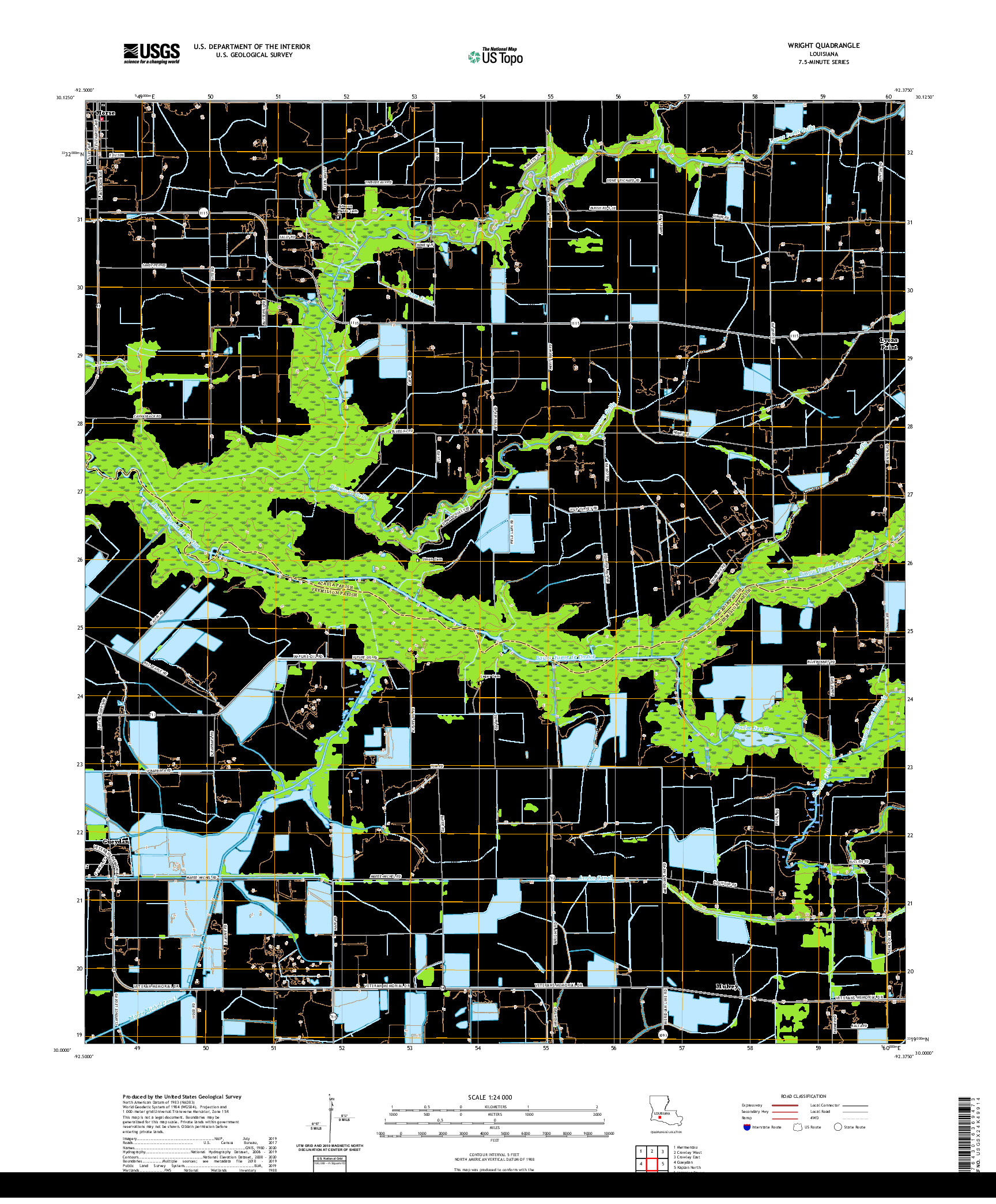 USGS US TOPO 7.5-MINUTE MAP FOR WRIGHT, LA 2020