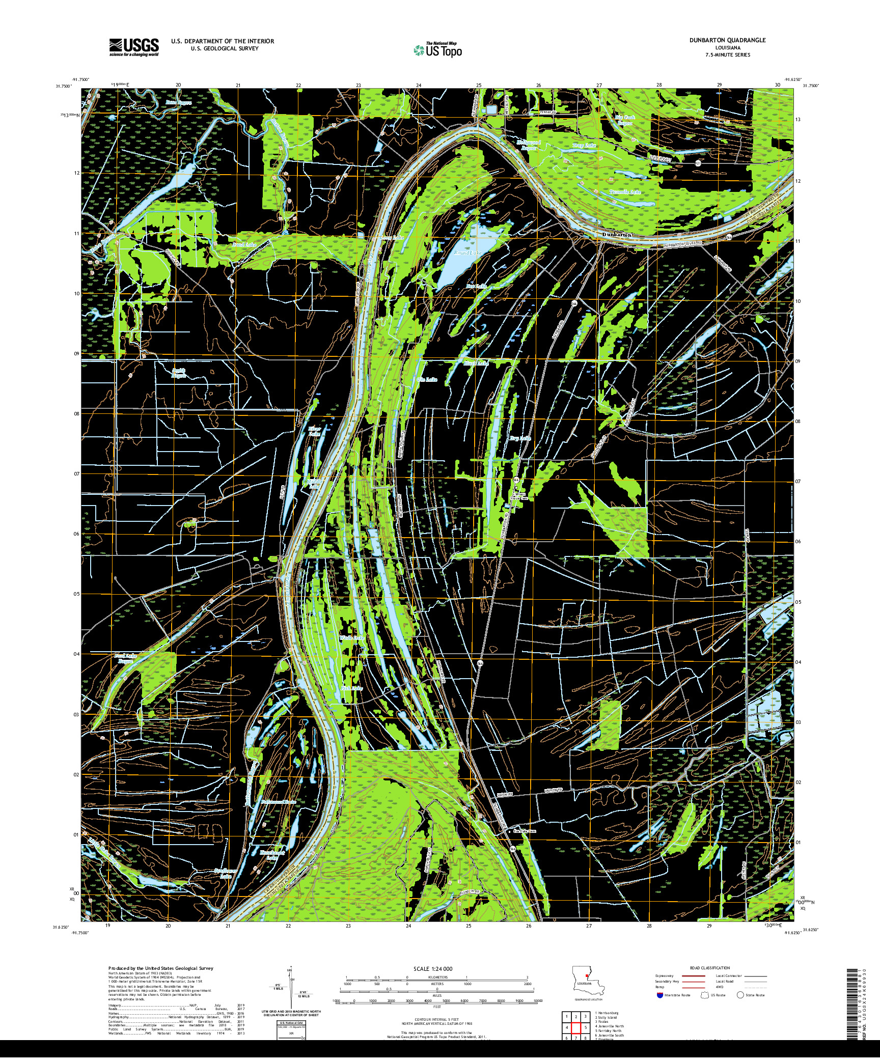 USGS US TOPO 7.5-MINUTE MAP FOR DUNBARTON, LA 2020