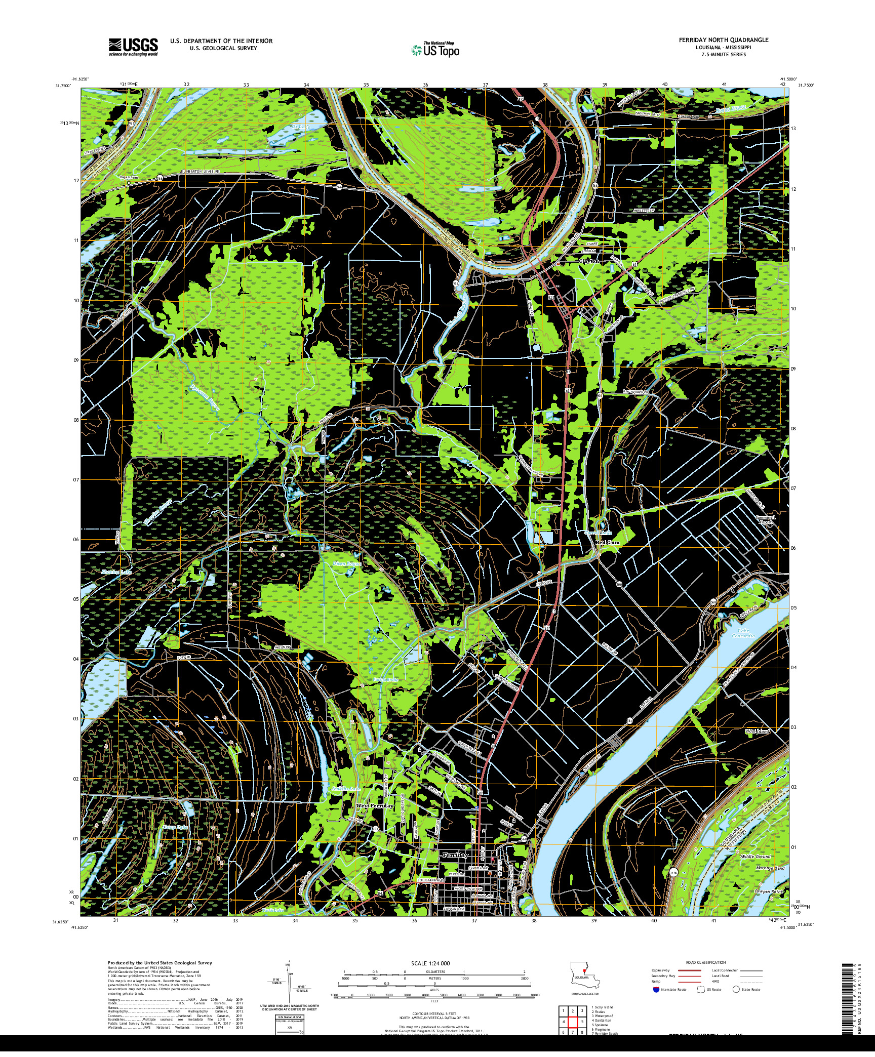 USGS US TOPO 7.5-MINUTE MAP FOR FERRIDAY NORTH, LA,MS 2020