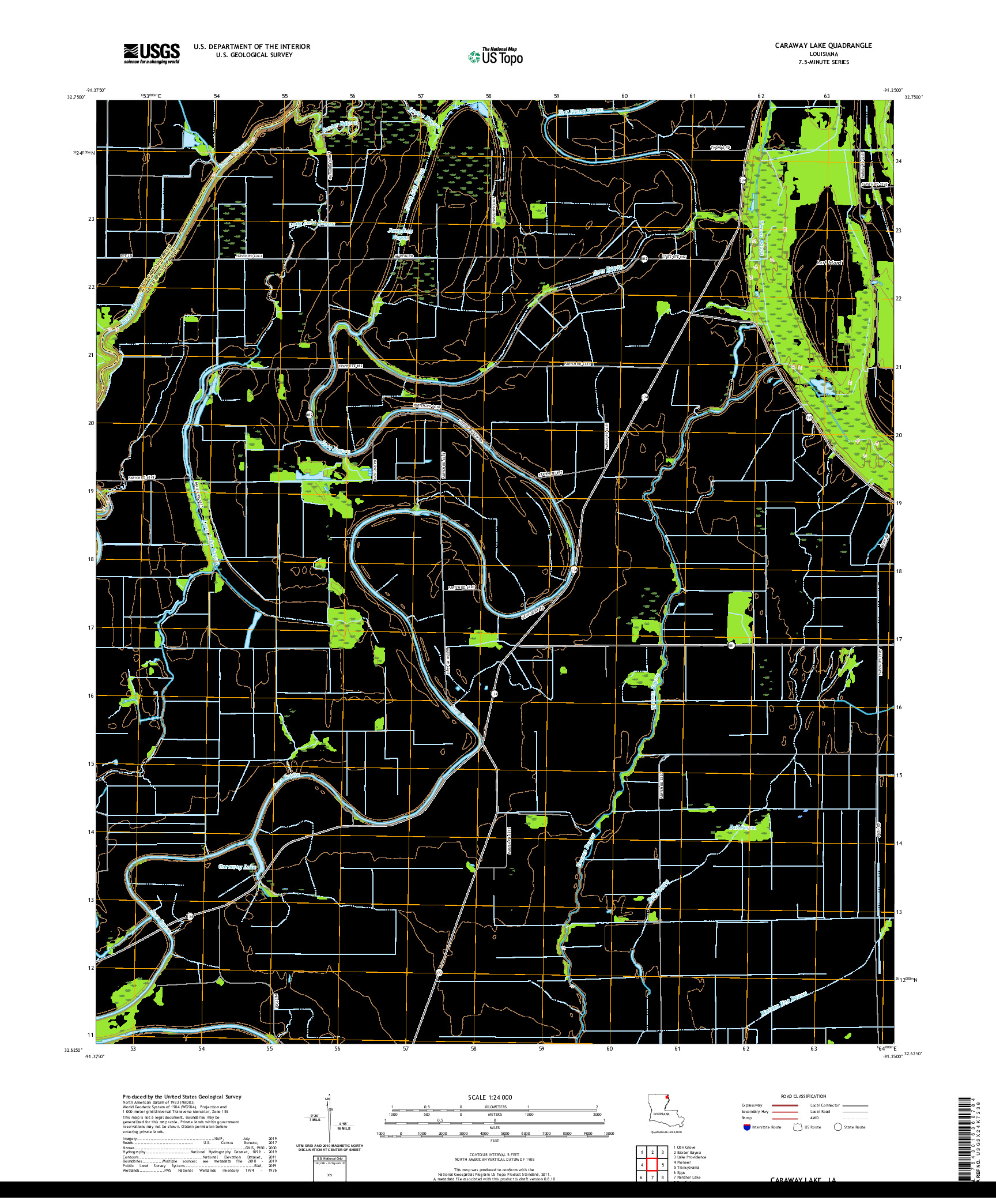 USGS US TOPO 7.5-MINUTE MAP FOR CARAWAY LAKE, LA 2020