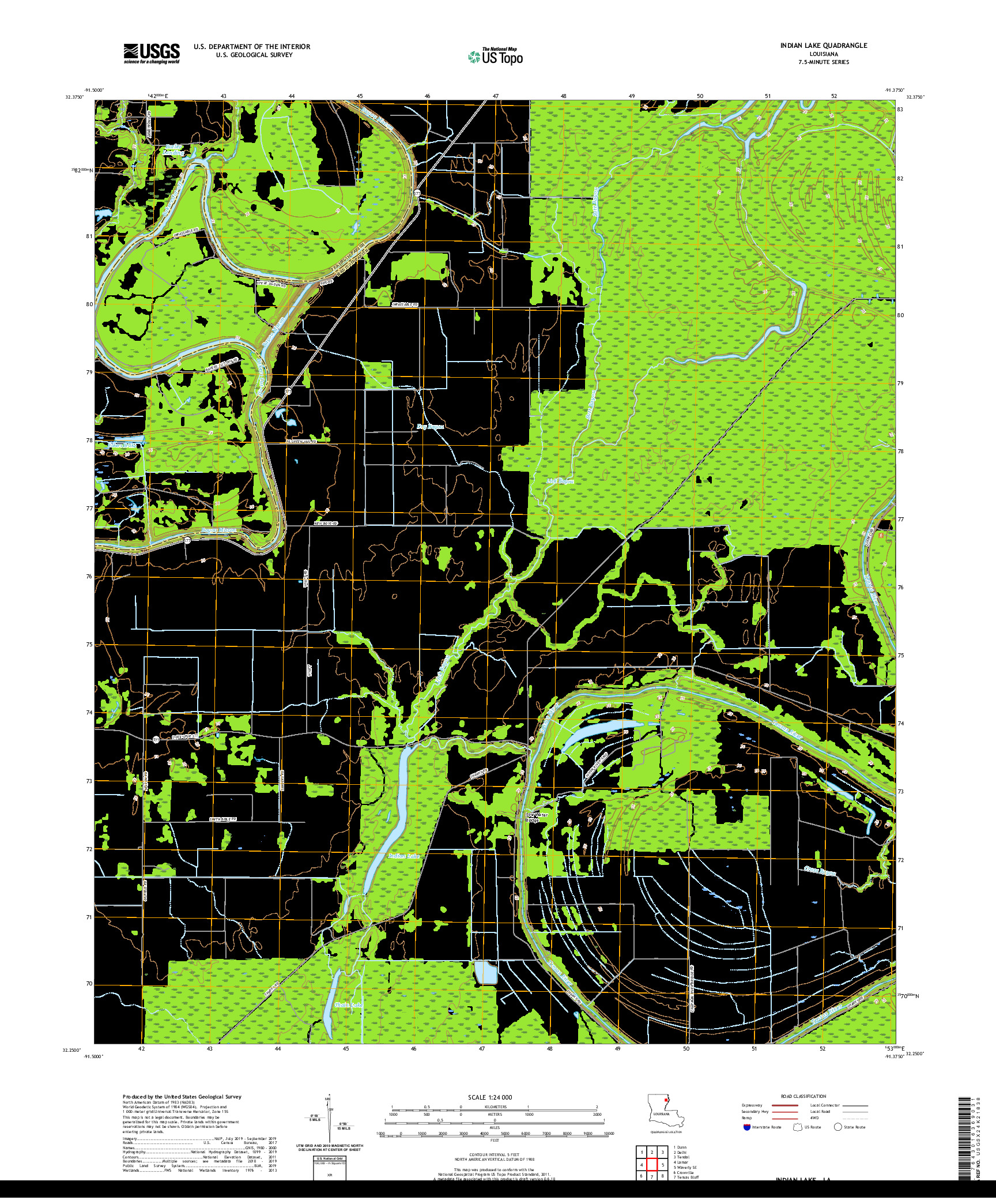 USGS US TOPO 7.5-MINUTE MAP FOR INDIAN LAKE, LA 2020