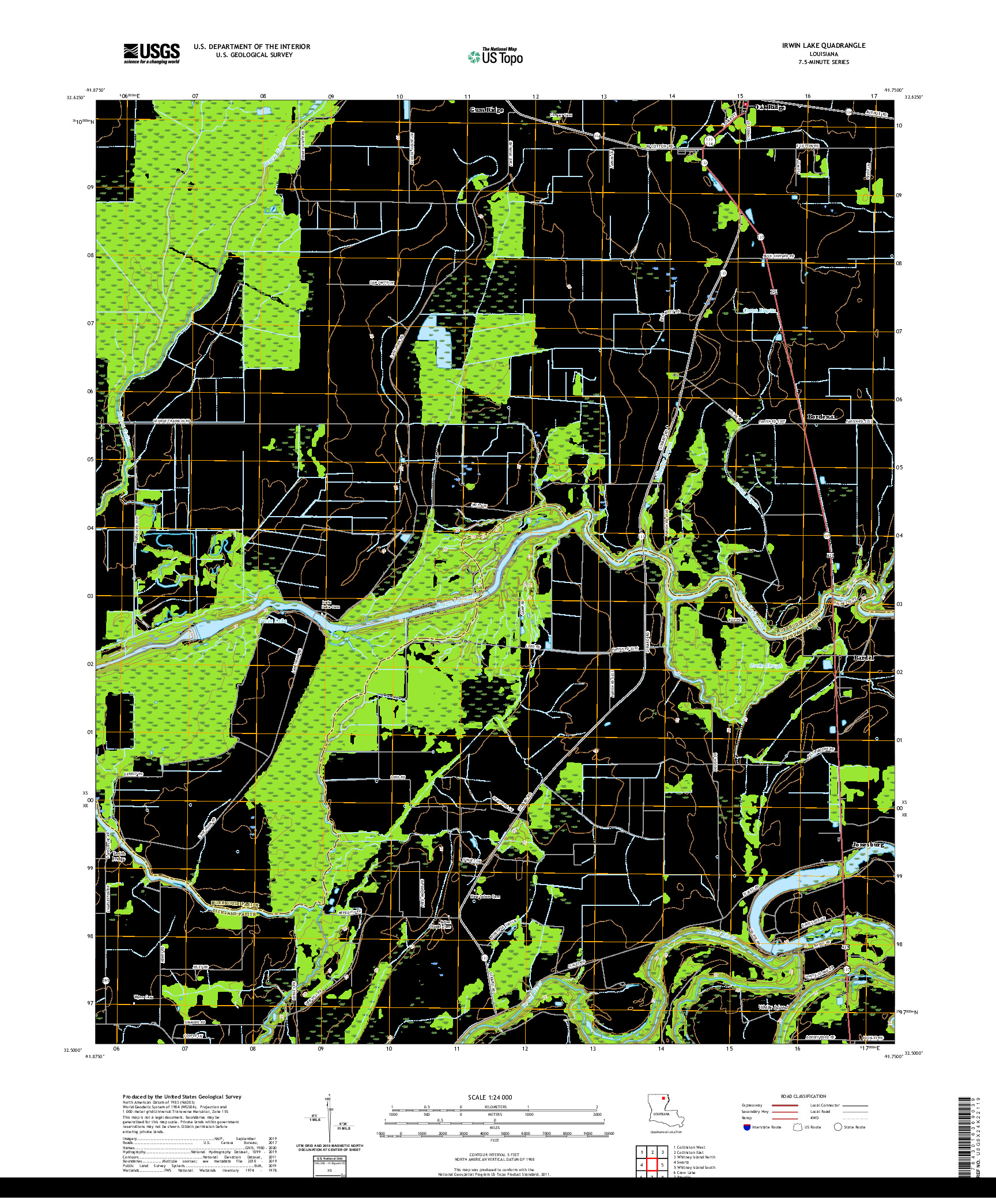 USGS US TOPO 7.5-MINUTE MAP FOR IRWIN LAKE, LA 2020