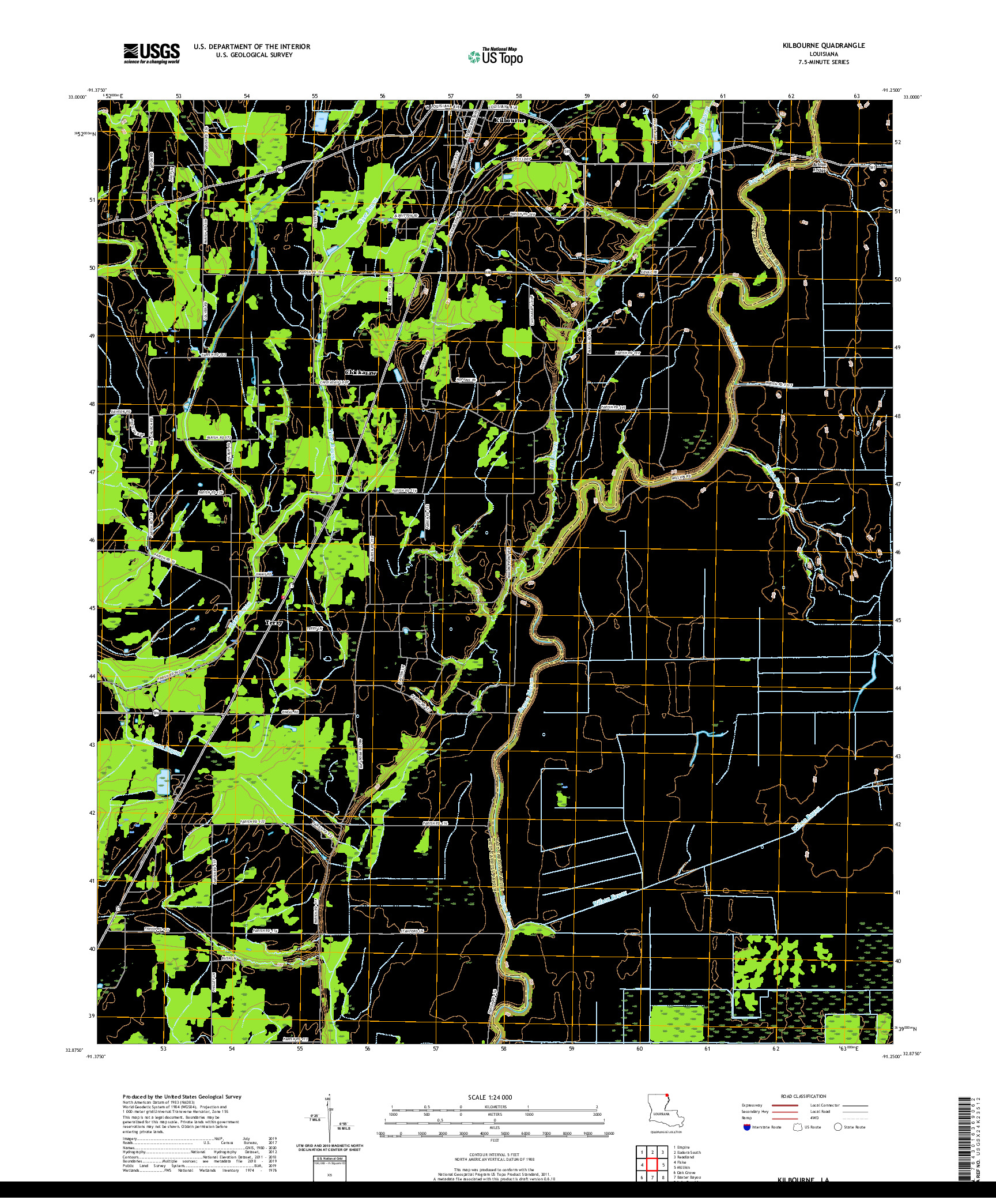 USGS US TOPO 7.5-MINUTE MAP FOR KILBOURNE, LA 2020