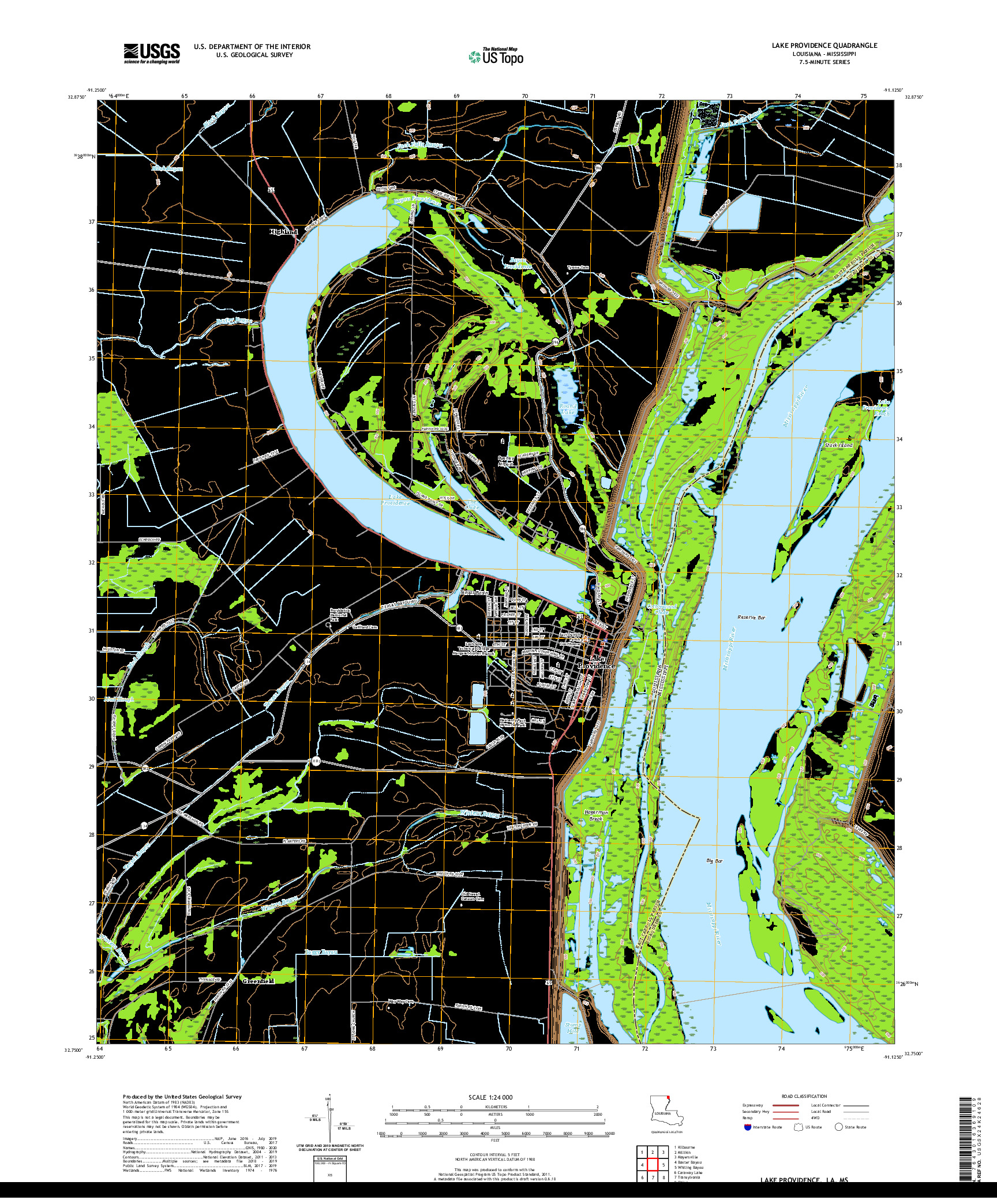 USGS US TOPO 7.5-MINUTE MAP FOR LAKE PROVIDENCE, LA,MS 2020