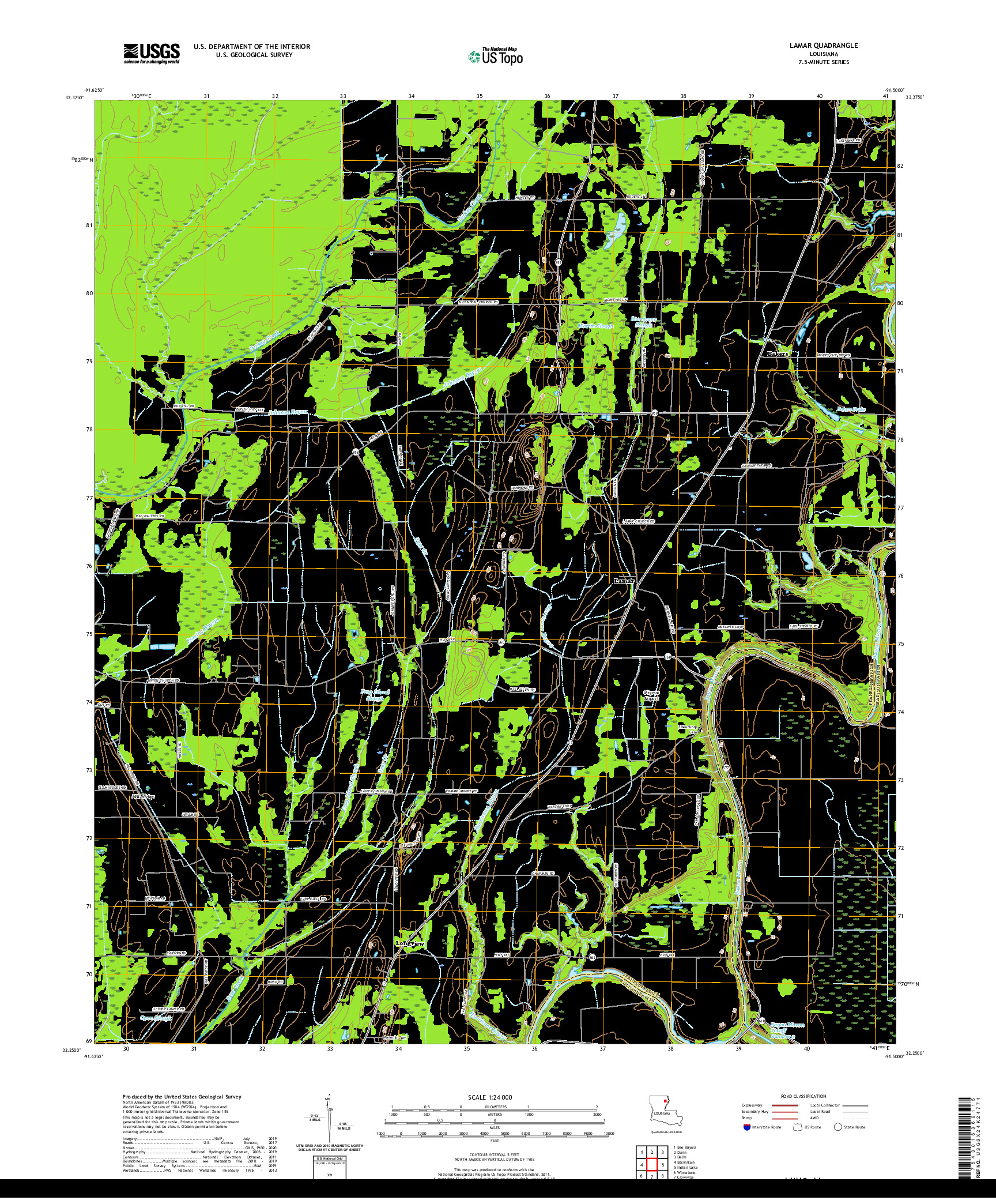 USGS US TOPO 7.5-MINUTE MAP FOR LAMAR, LA 2020