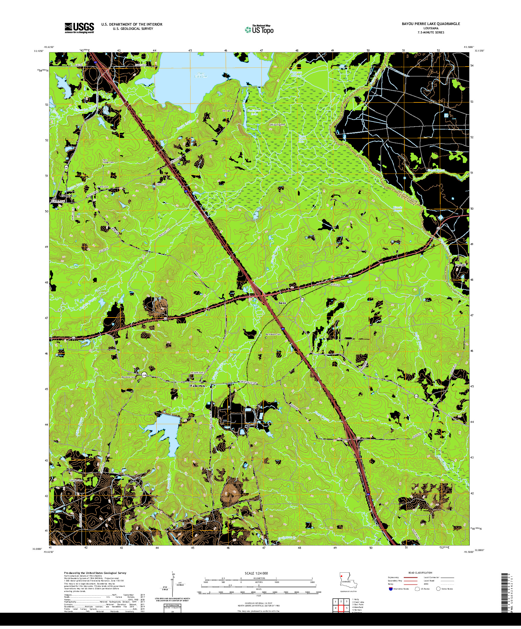 USGS US TOPO 7.5-MINUTE MAP FOR BAYOU PIERRE LAKE, LA 2020