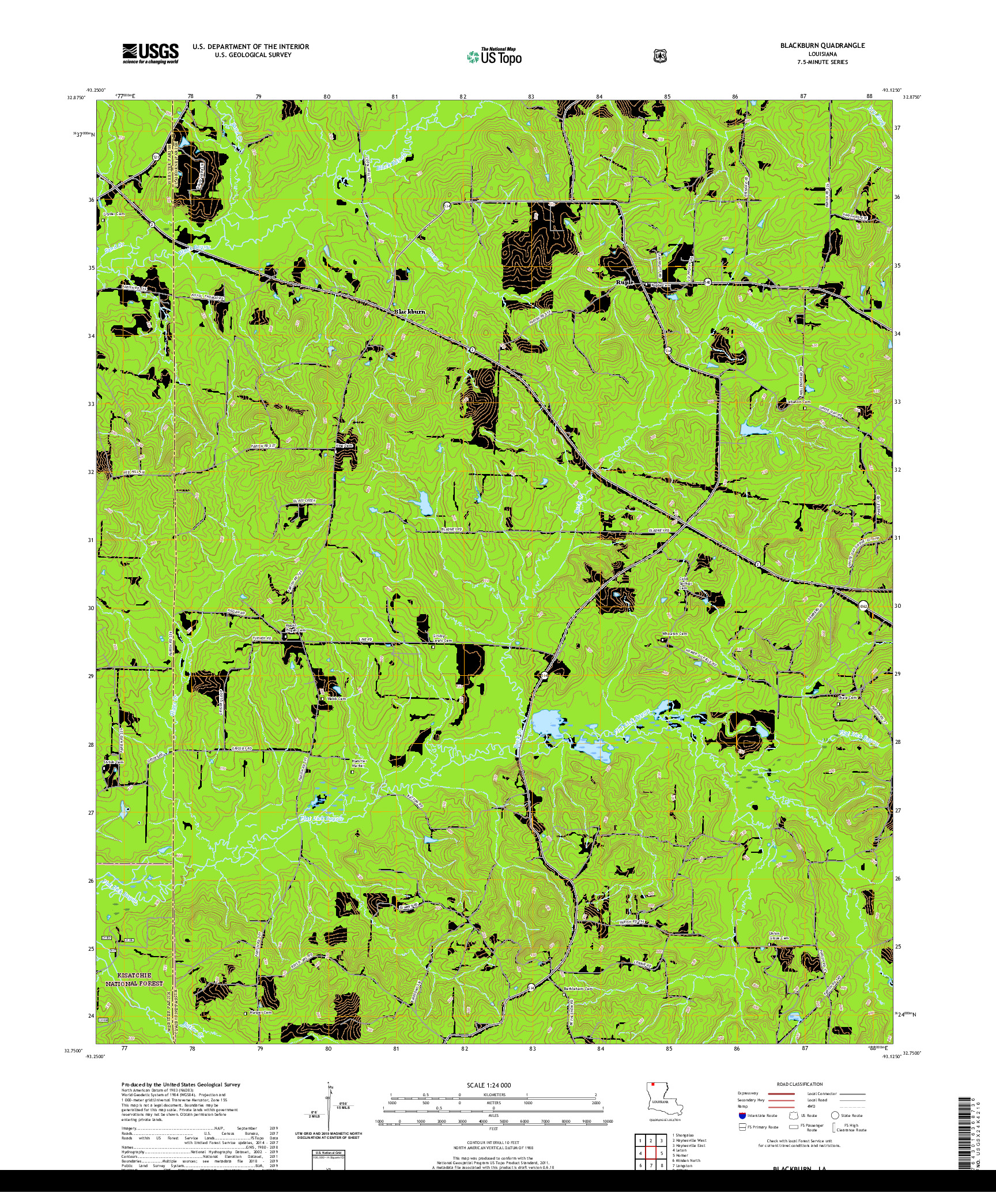 USGS US TOPO 7.5-MINUTE MAP FOR BLACKBURN, LA 2020