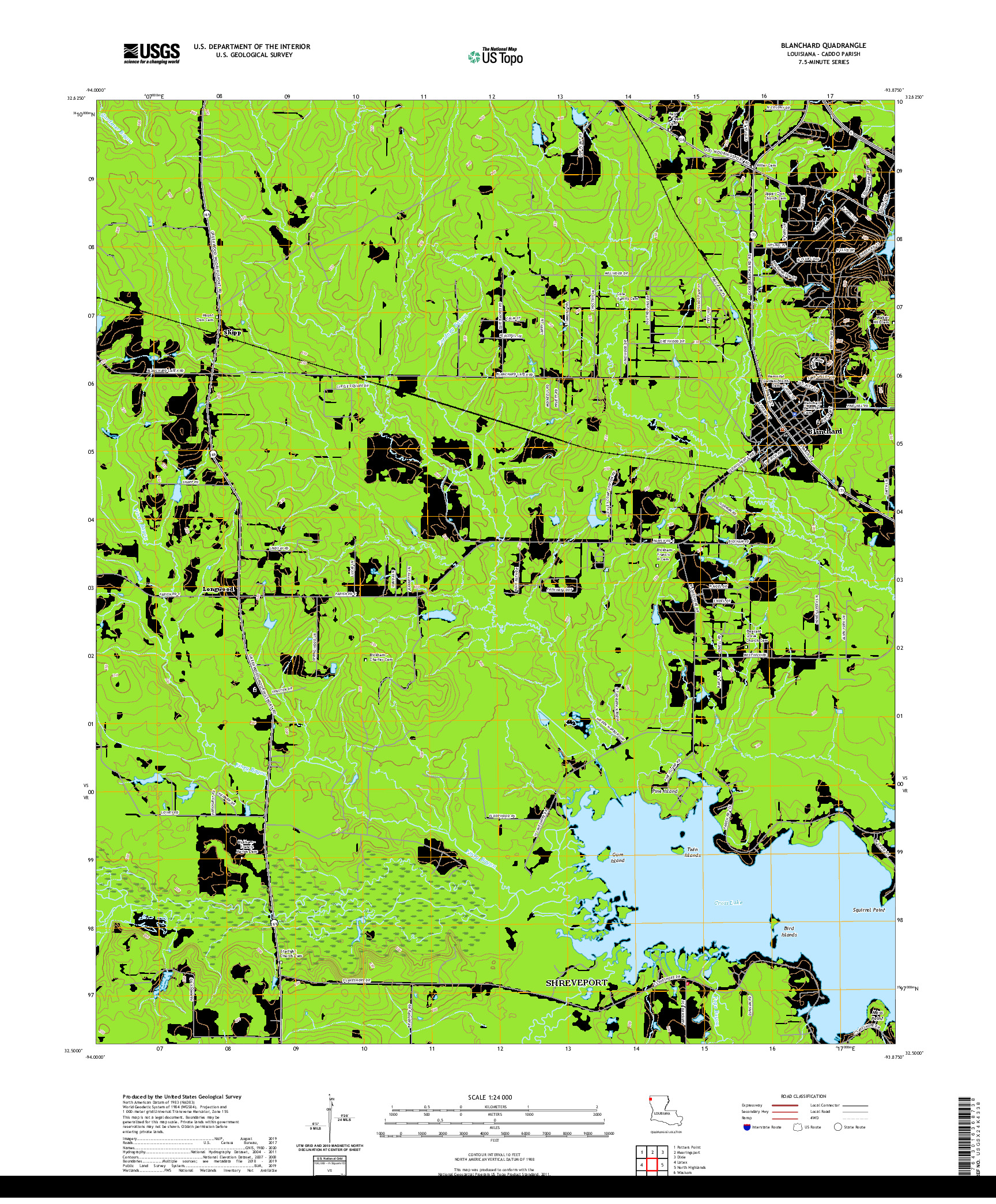 USGS US TOPO 7.5-MINUTE MAP FOR BLANCHARD, LA 2020