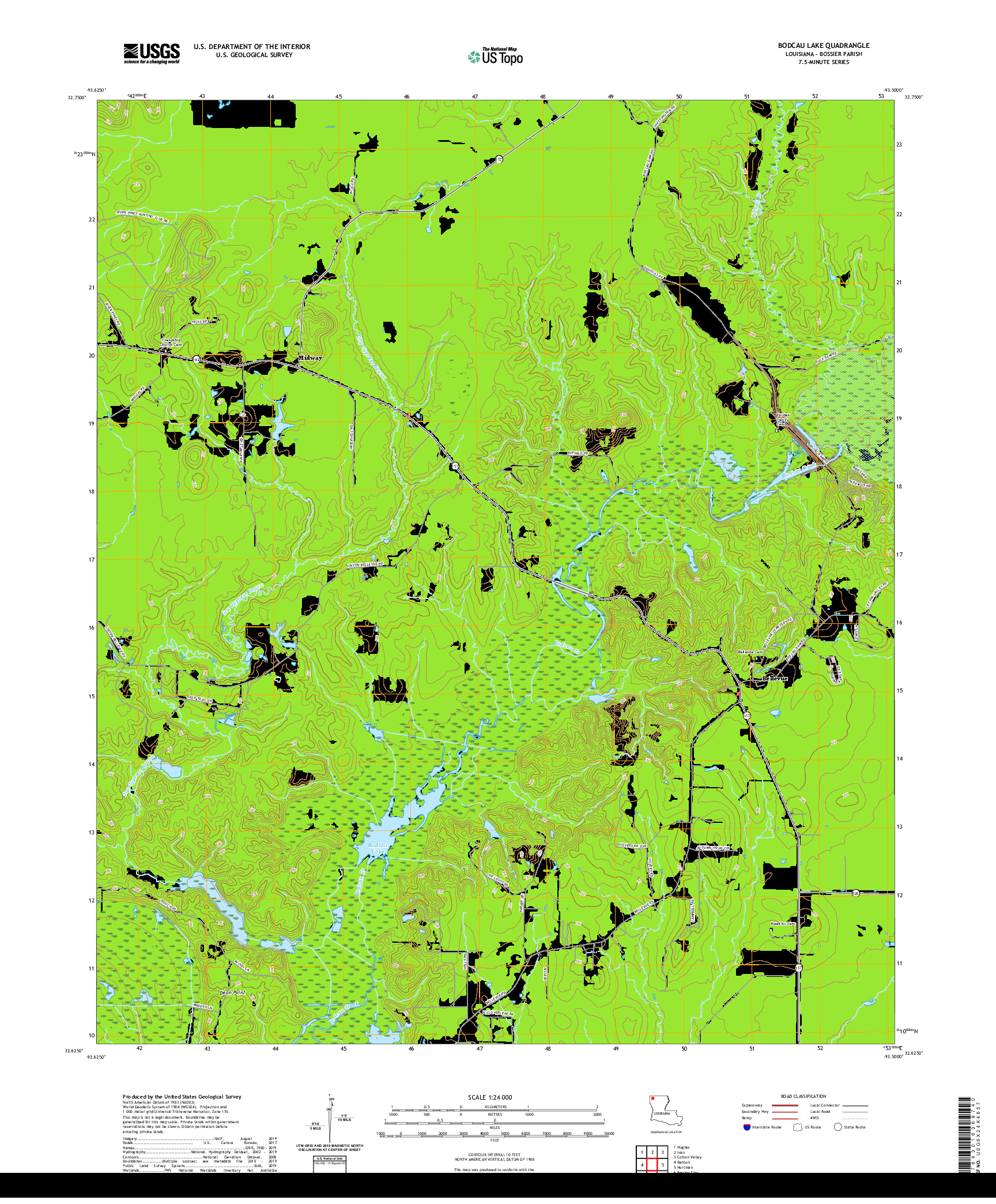 USGS US TOPO 7.5-MINUTE MAP FOR BODCAU LAKE, LA 2020