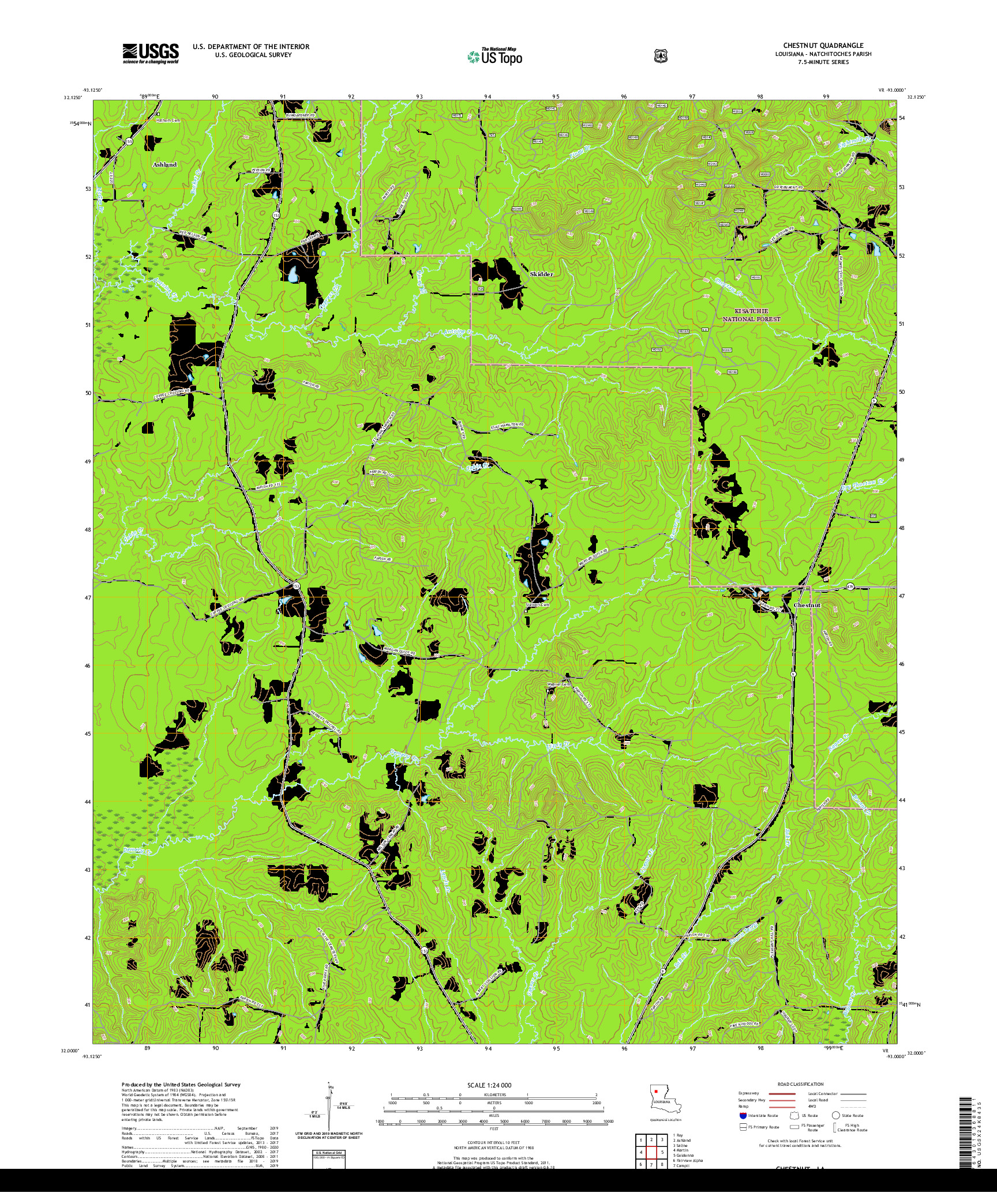 USGS US TOPO 7.5-MINUTE MAP FOR CHESTNUT, LA 2020