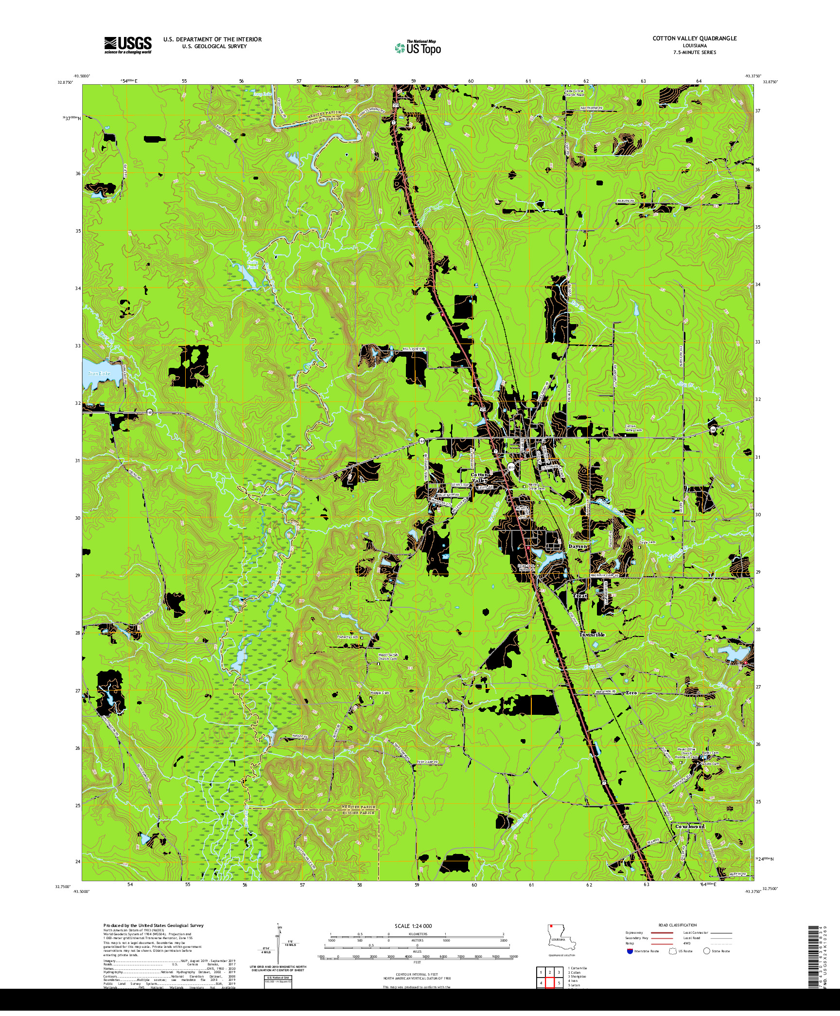 USGS US TOPO 7.5-MINUTE MAP FOR COTTON VALLEY, LA 2020