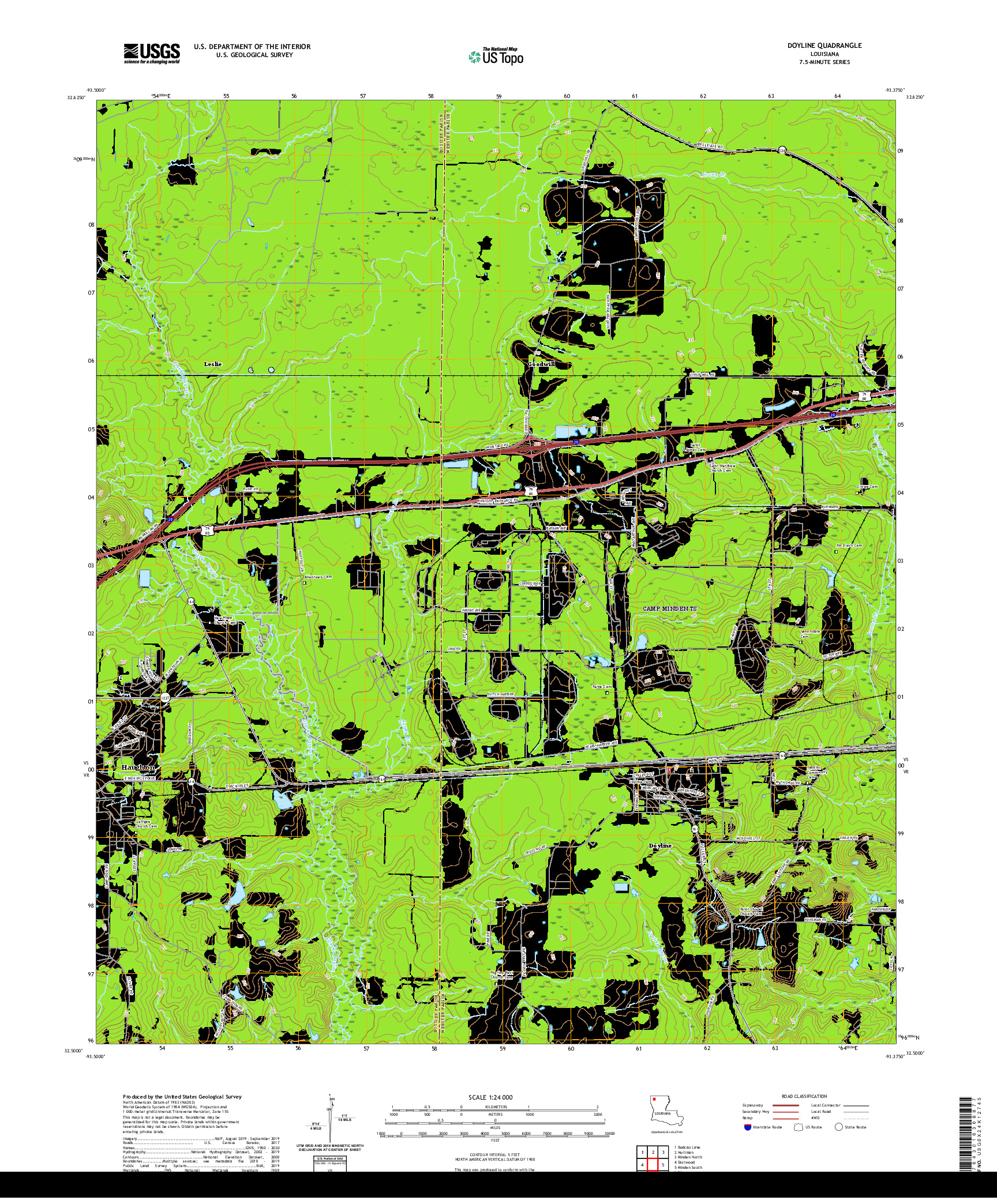 USGS US TOPO 7.5-MINUTE MAP FOR DOYLINE, LA 2020