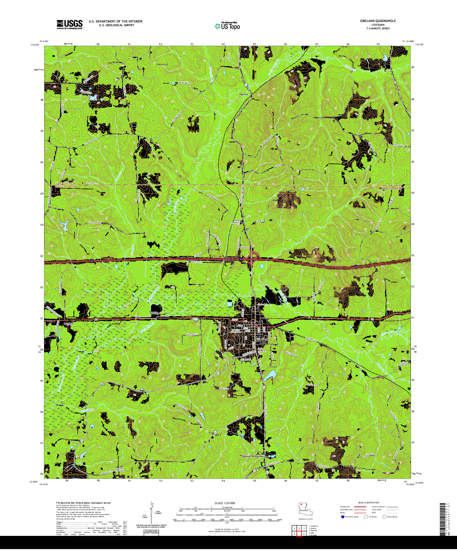 USGS US TOPO 7.5-MINUTE MAP FOR GIBSLAND, LA 2020