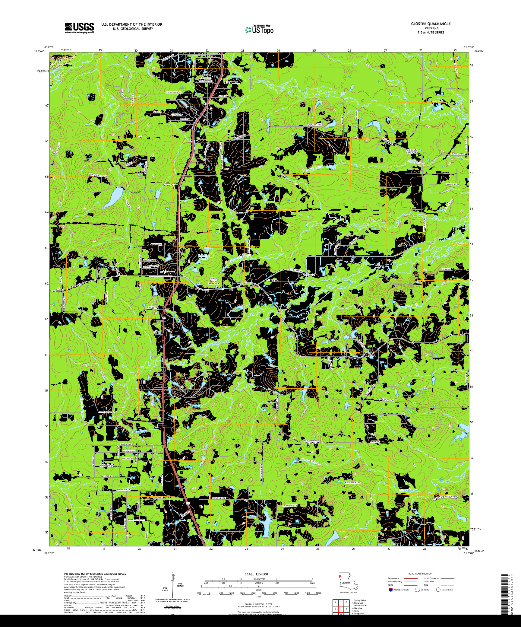 USGS US TOPO 7.5-MINUTE MAP FOR GLOSTER, LA 2020