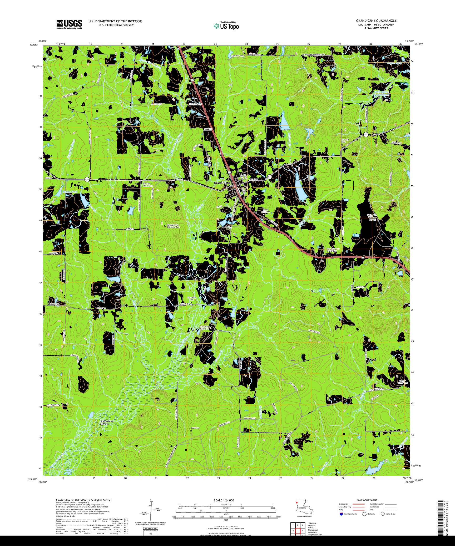 USGS US TOPO 7.5-MINUTE MAP FOR GRAND CANE, LA 2020
