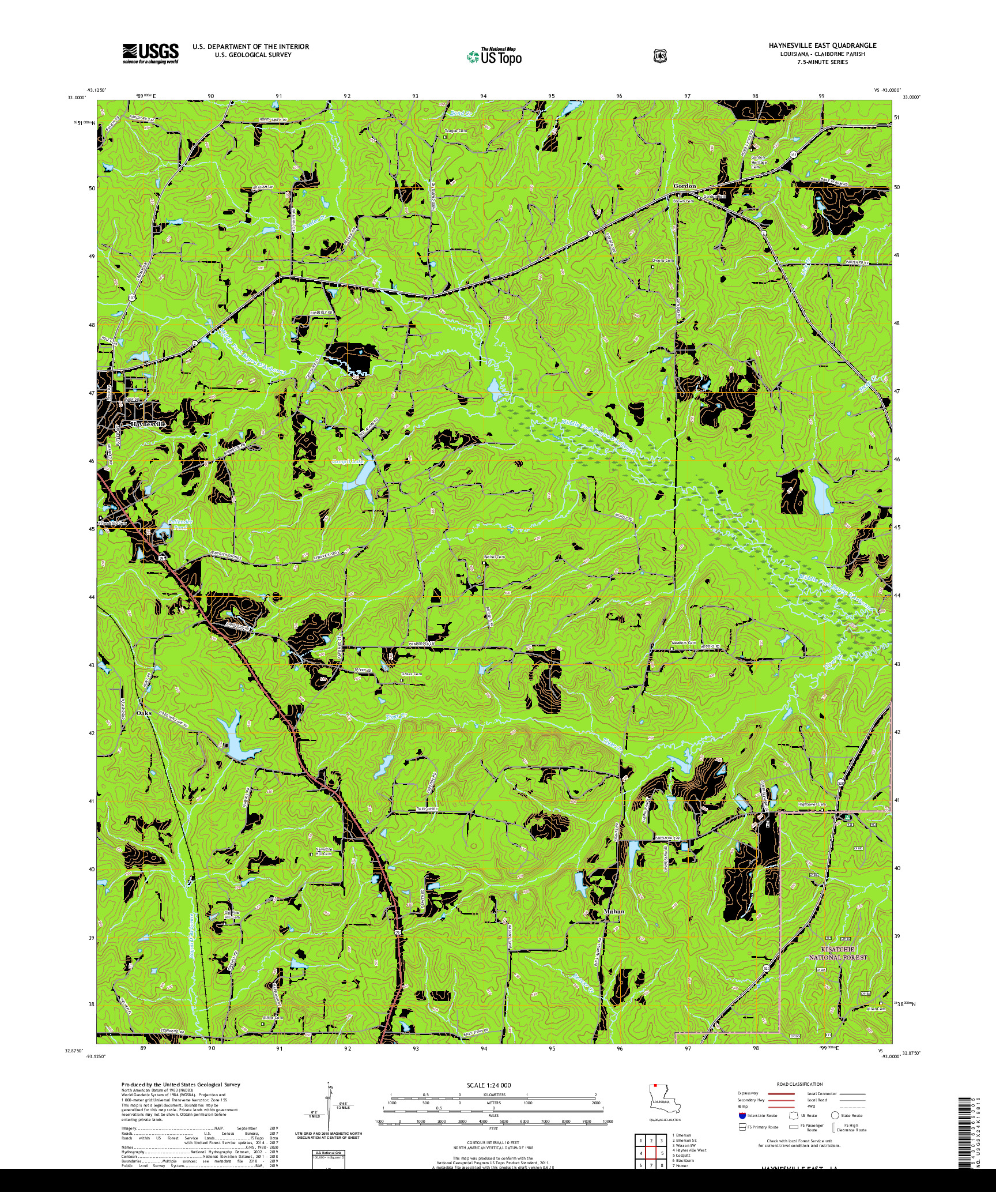 USGS US TOPO 7.5-MINUTE MAP FOR HAYNESVILLE EAST, LA 2020