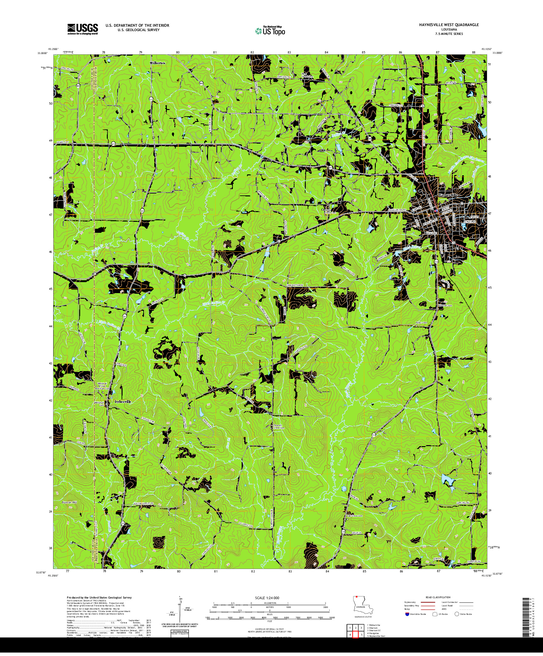 USGS US TOPO 7.5-MINUTE MAP FOR HAYNESVILLE WEST, LA 2020