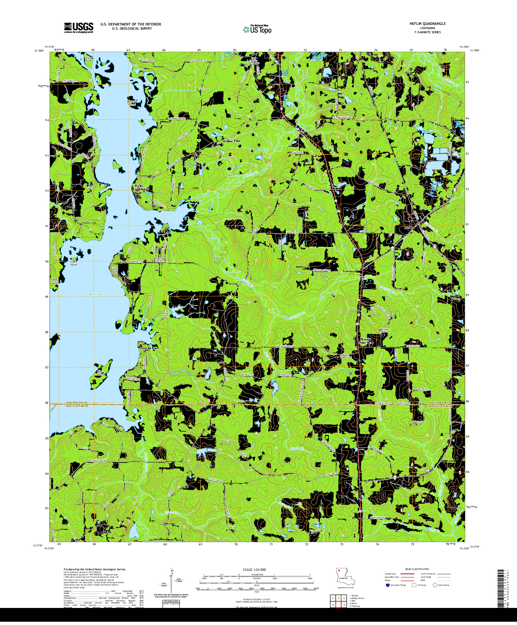 USGS US TOPO 7.5-MINUTE MAP FOR HEFLIN, LA 2020