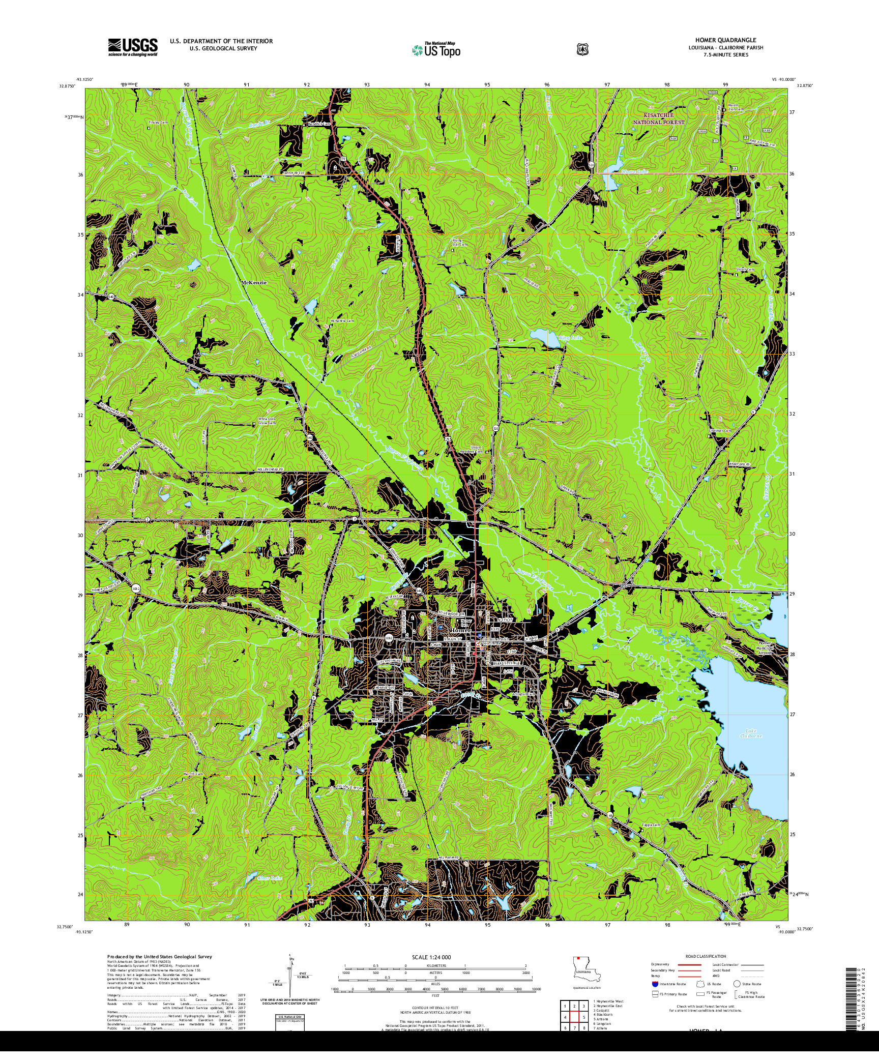 USGS US TOPO 7.5-MINUTE MAP FOR HOMER, LA 2020