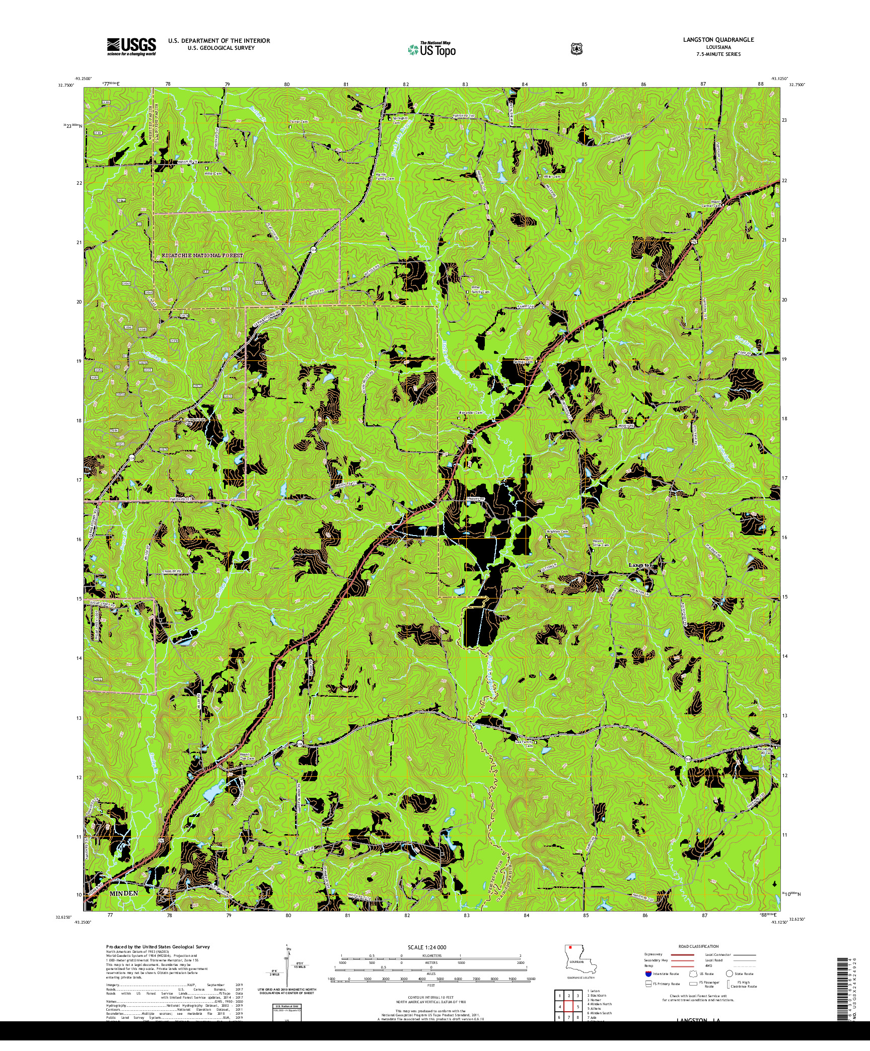 USGS US TOPO 7.5-MINUTE MAP FOR LANGSTON, LA 2020