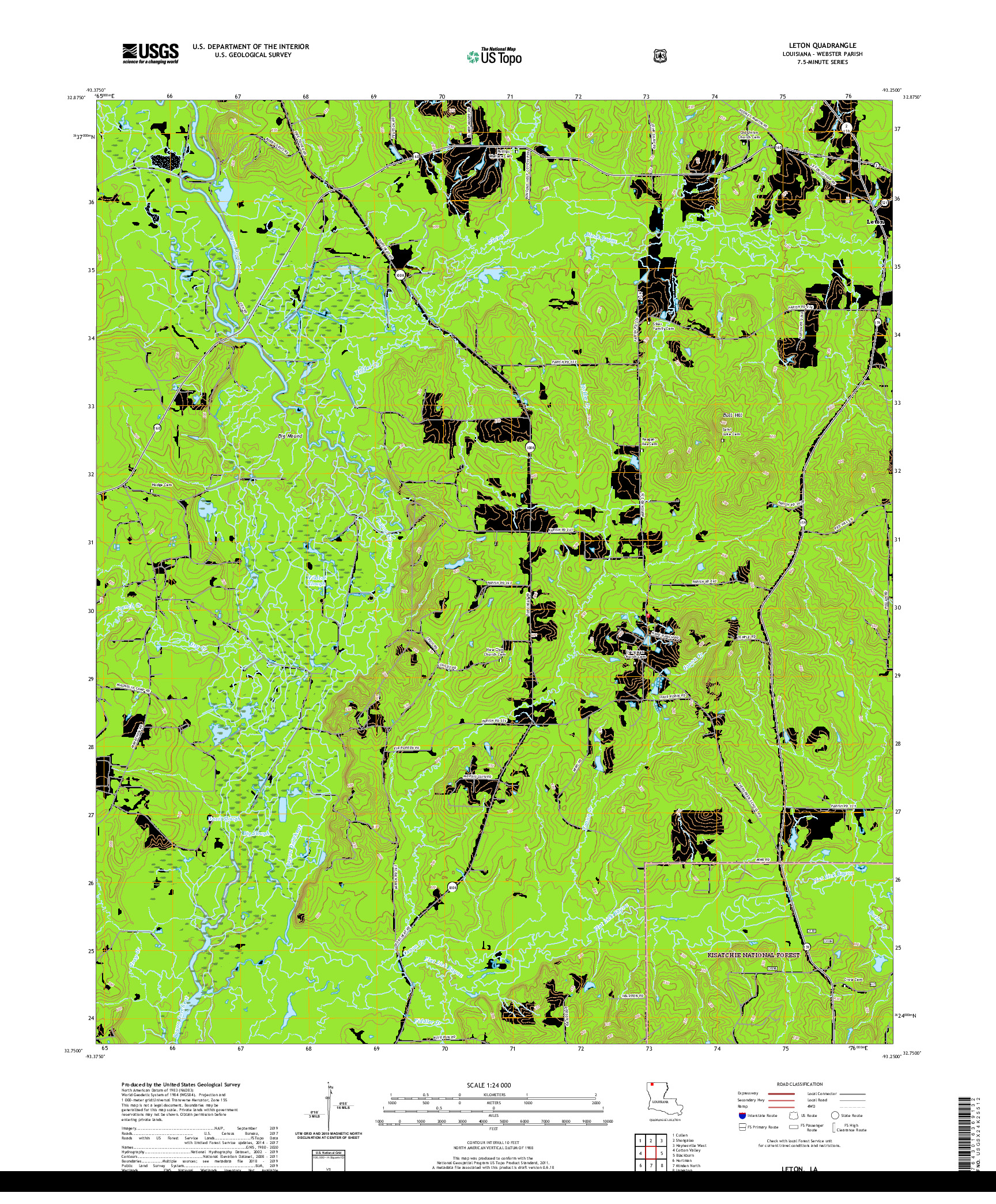 USGS US TOPO 7.5-MINUTE MAP FOR LETON, LA 2020
