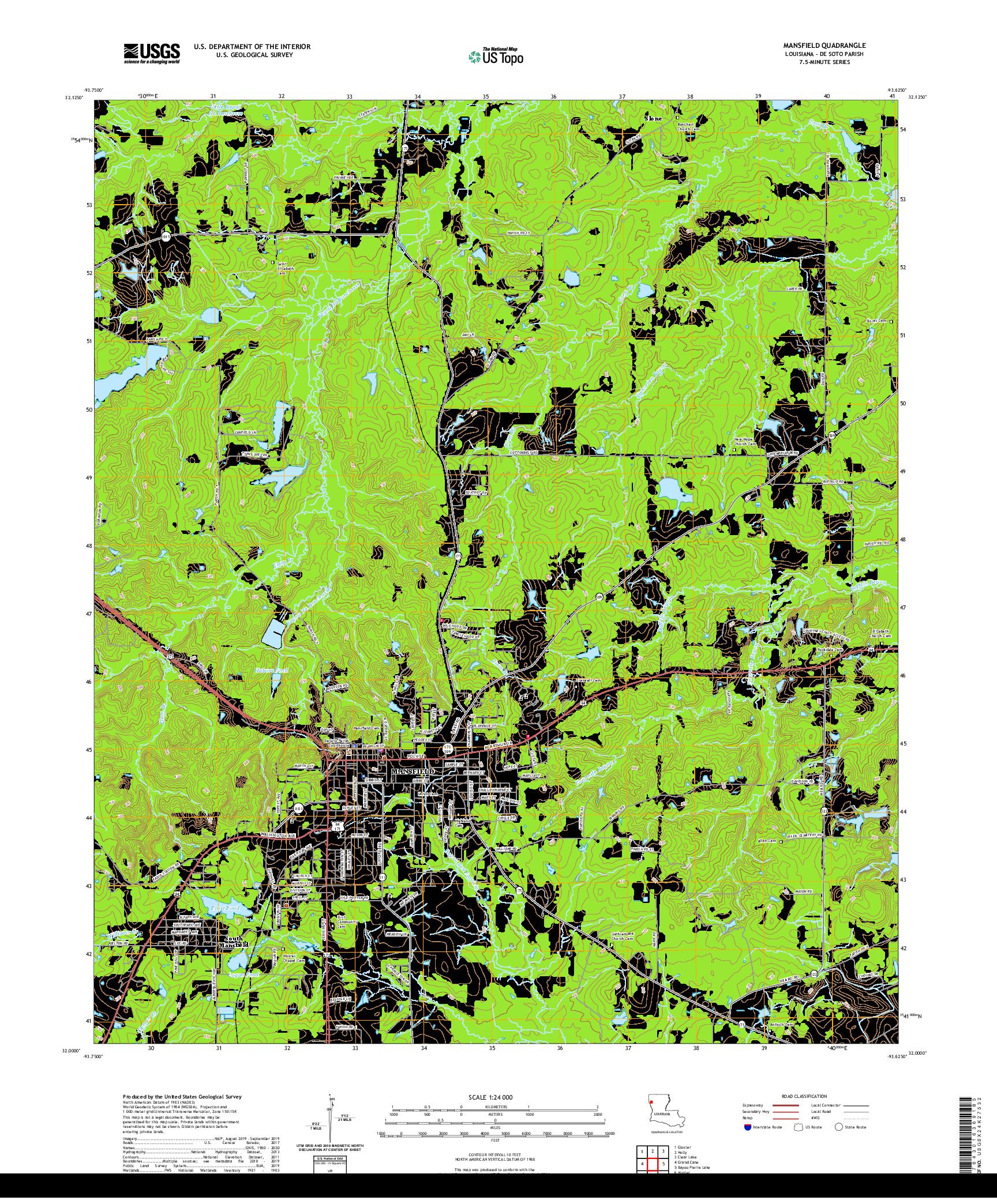 USGS US TOPO 7.5-MINUTE MAP FOR MANSFIELD, LA 2020
