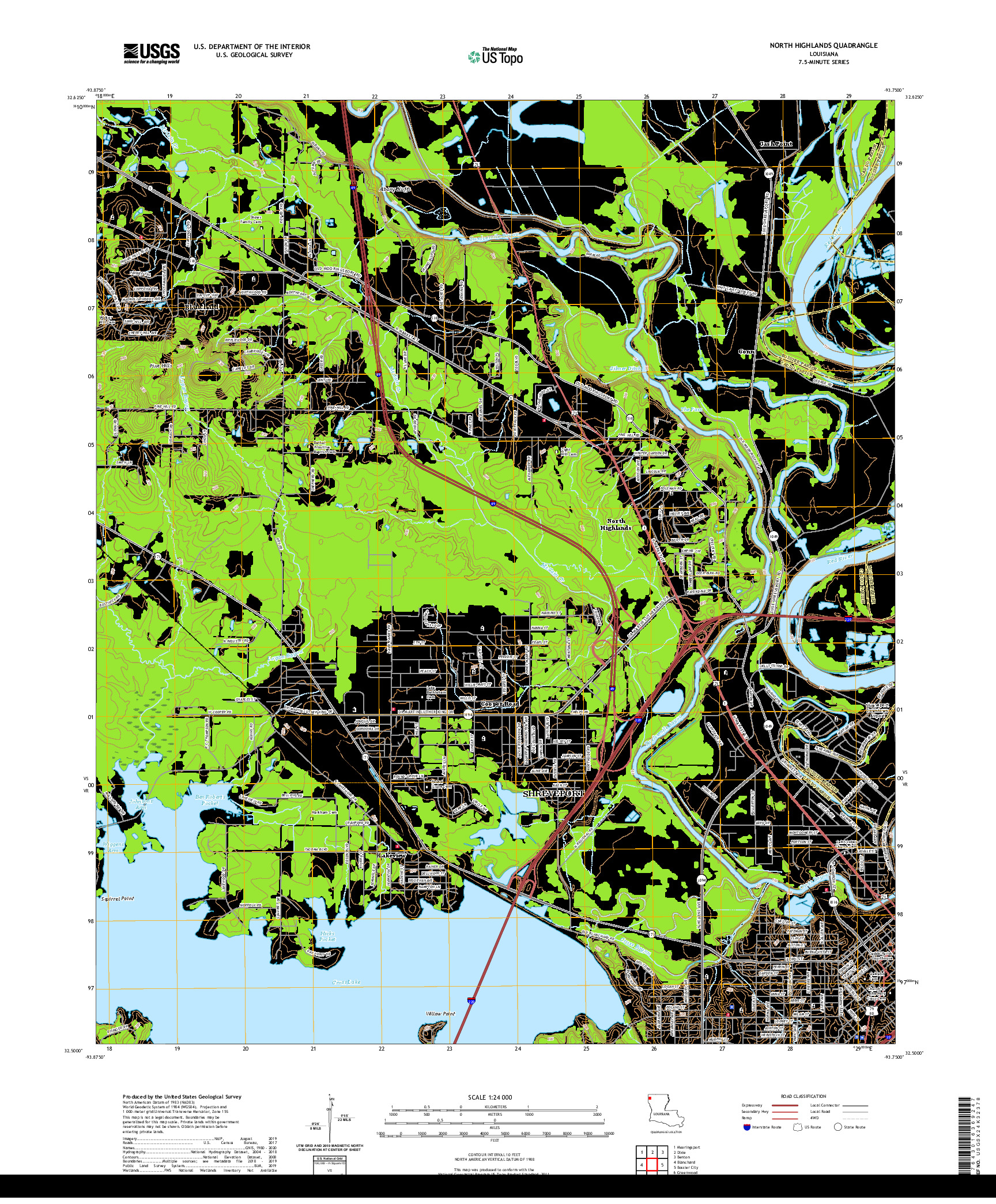 USGS US TOPO 7.5-MINUTE MAP FOR NORTH HIGHLANDS, LA 2020