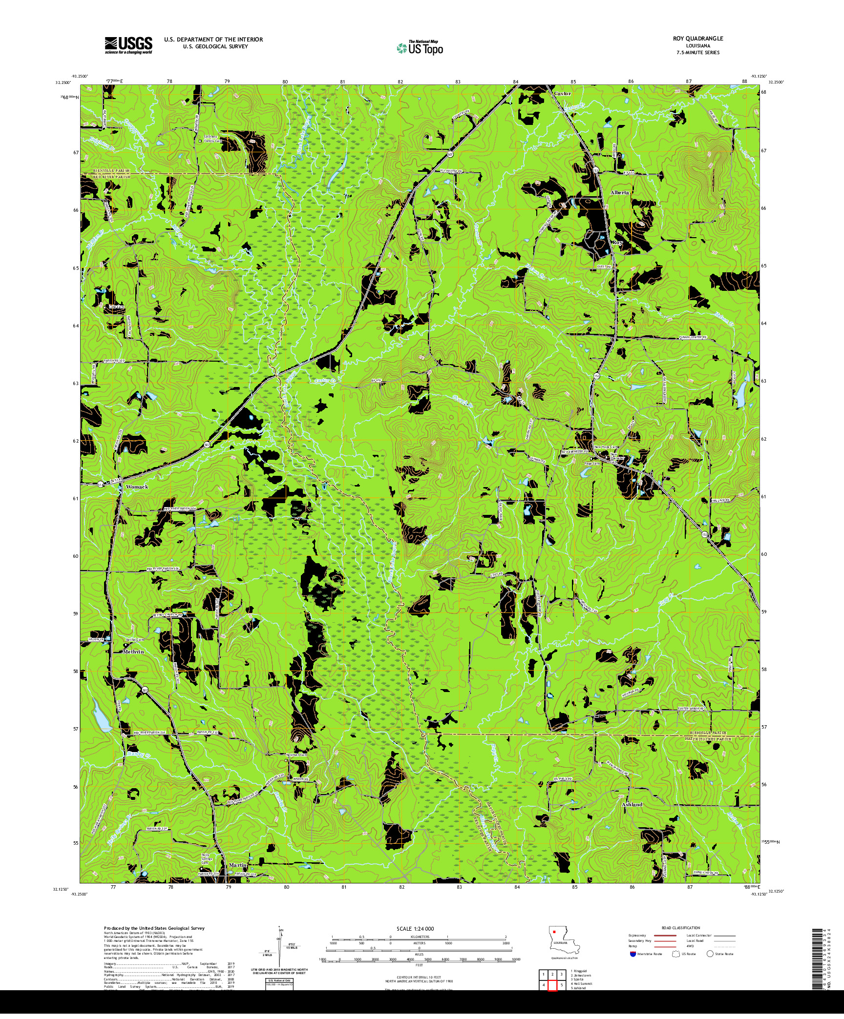 USGS US TOPO 7.5-MINUTE MAP FOR ROY, LA 2020