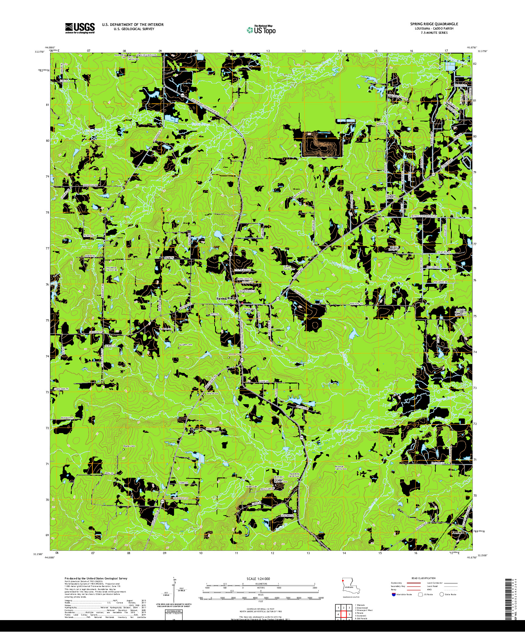 USGS US TOPO 7.5-MINUTE MAP FOR SPRING RIDGE, LA 2020