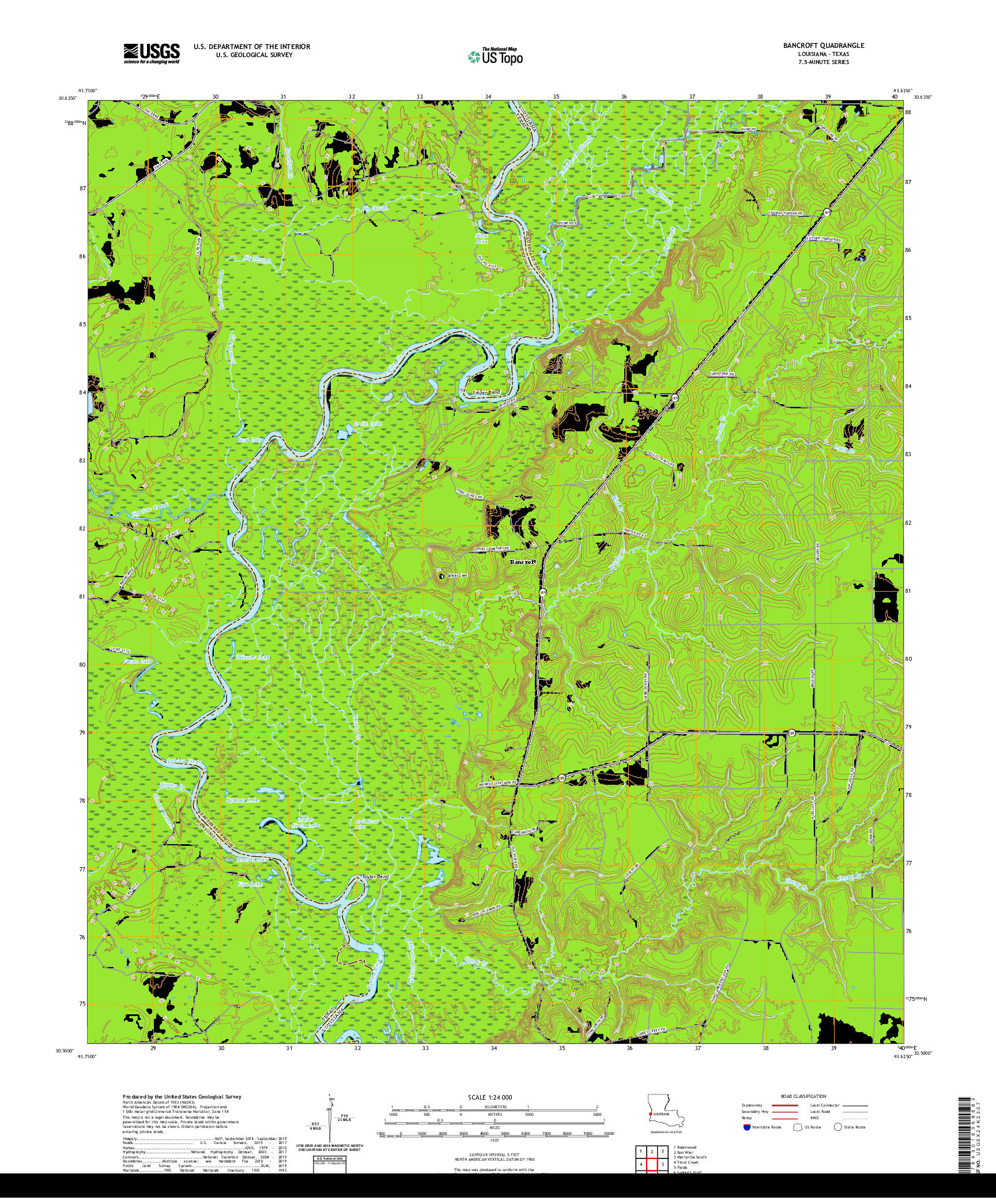 USGS US TOPO 7.5-MINUTE MAP FOR BANCROFT, LA,TX 2020