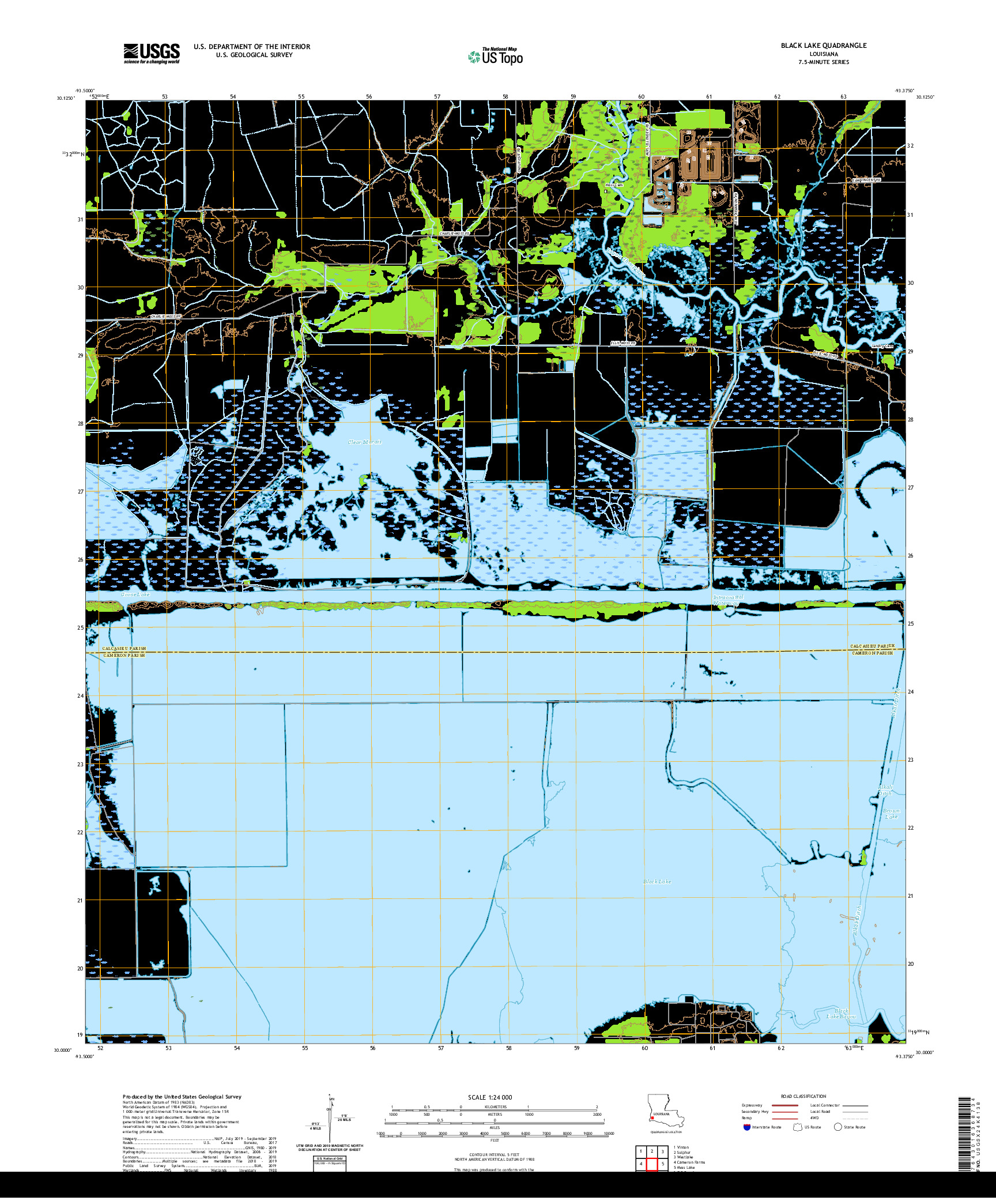 USGS US TOPO 7.5-MINUTE MAP FOR BLACK LAKE, LA 2020
