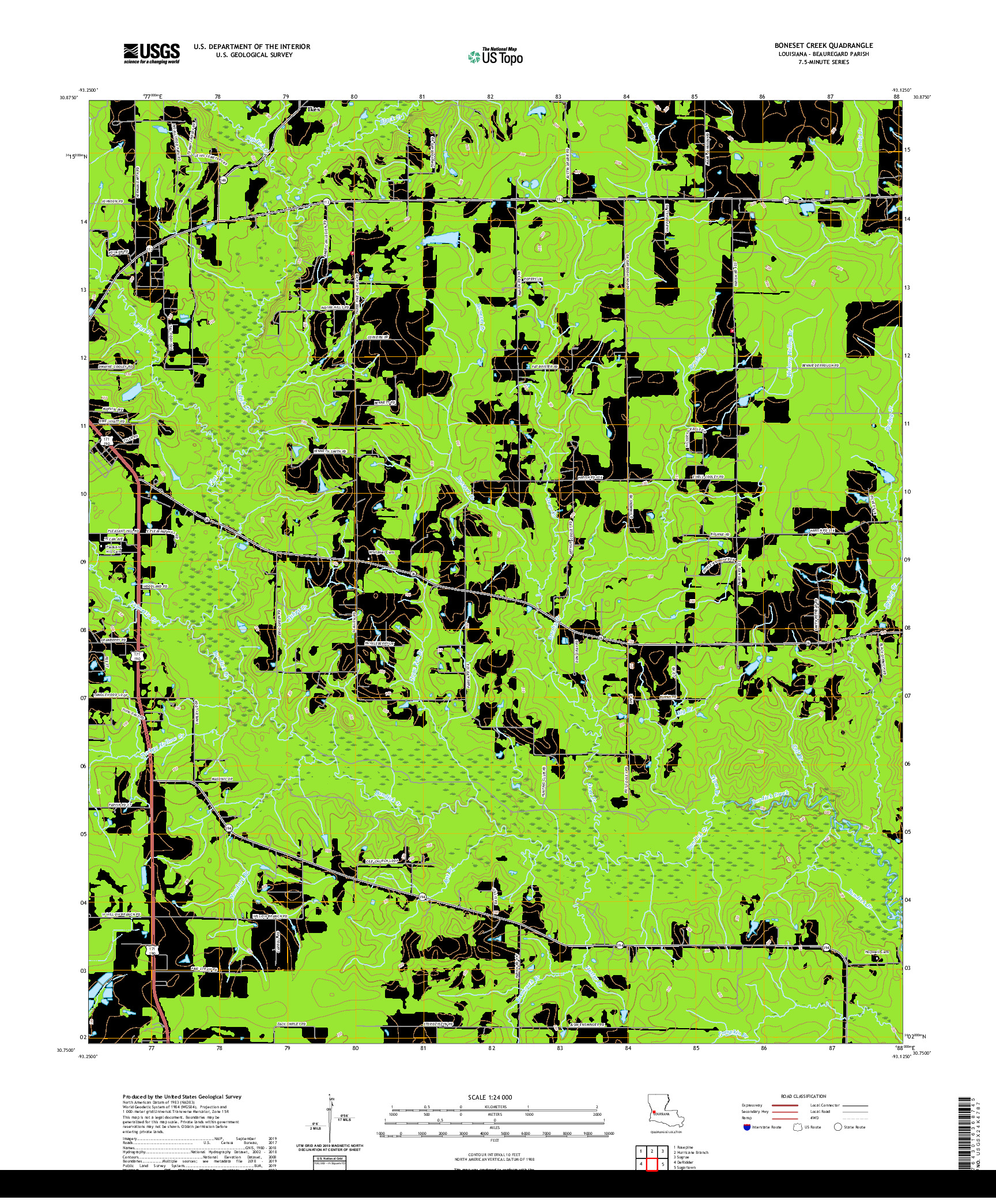 USGS US TOPO 7.5-MINUTE MAP FOR BONESET CREEK, LA 2020