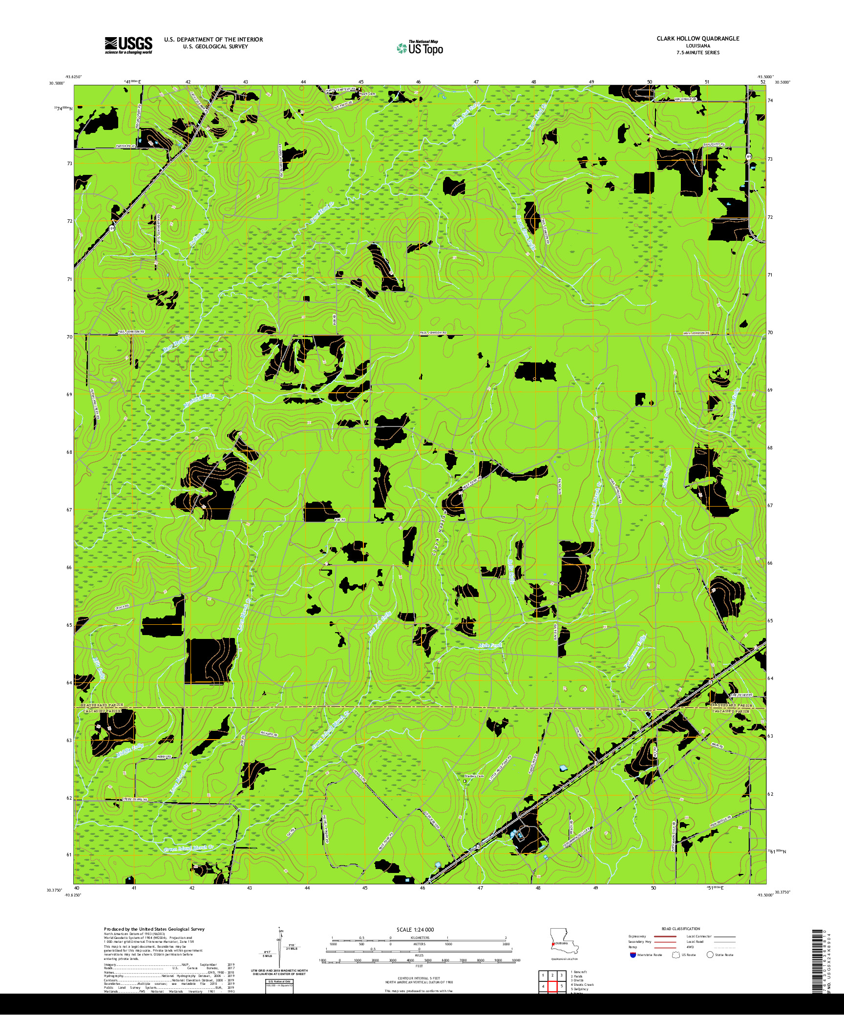 USGS US TOPO 7.5-MINUTE MAP FOR CLARK HOLLOW, LA 2020