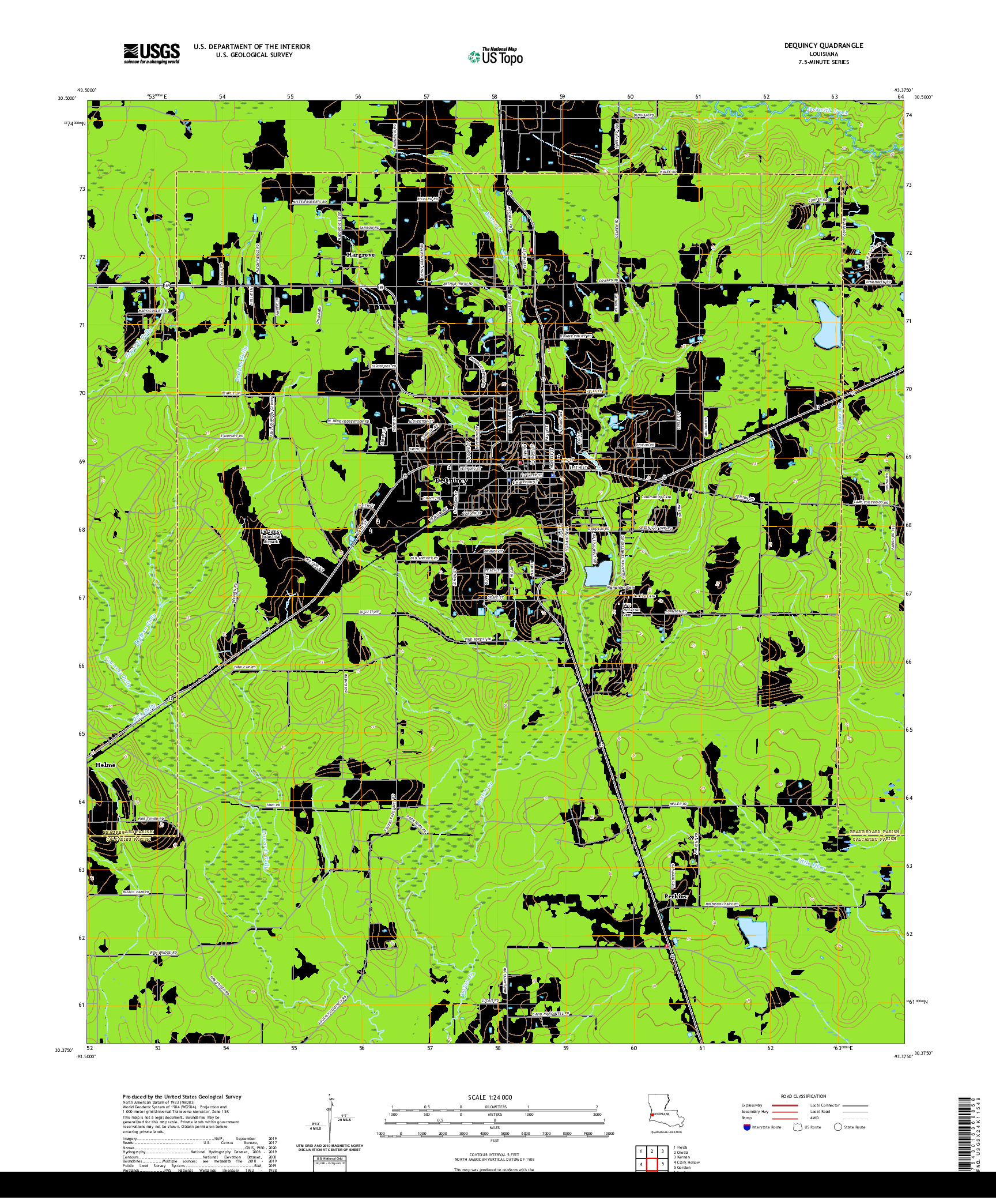 USGS US TOPO 7.5-MINUTE MAP FOR DEQUINCY, LA 2020