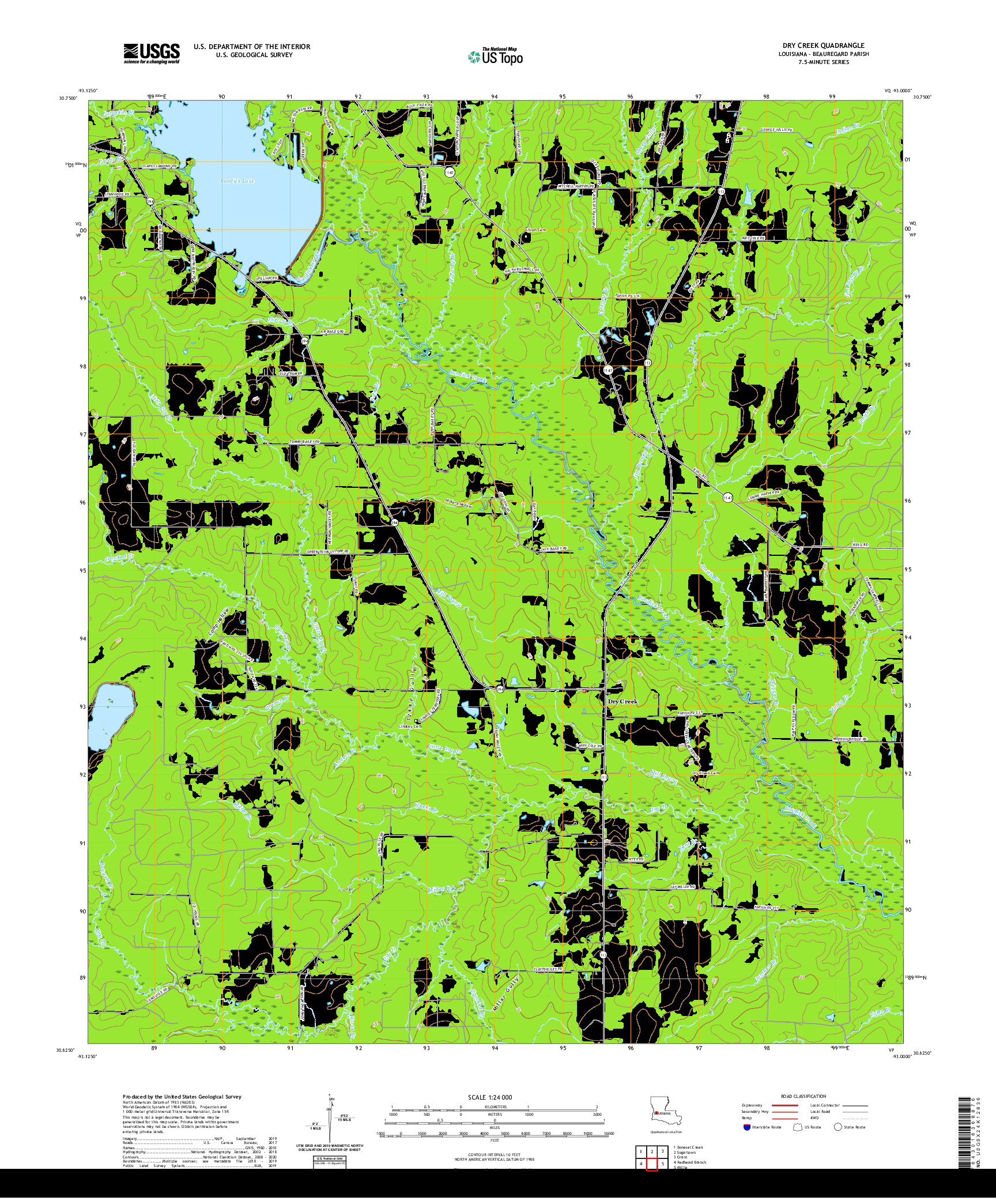 USGS US TOPO 7.5-MINUTE MAP FOR DRY CREEK, LA 2020