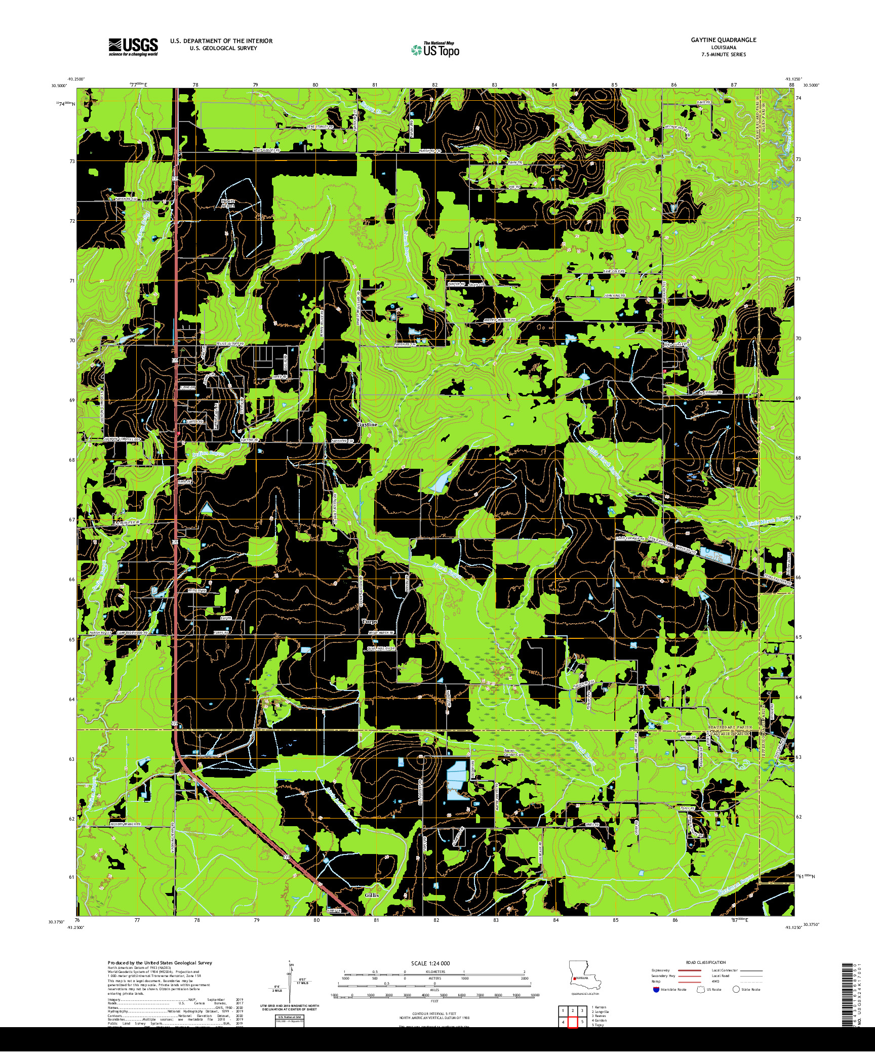 USGS US TOPO 7.5-MINUTE MAP FOR GAYTINE, LA 2020